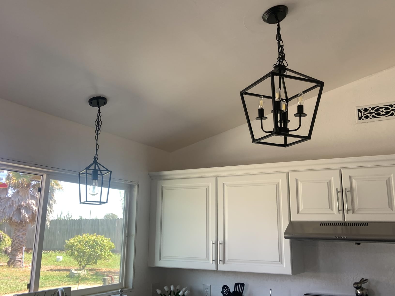 Sheetea 2-Pack Farmhouse Pendant Lights Kitchen Island, Black Pendant Light Fixtures Hanging Lamp for Dining Room, Modern Kitchen Pendant Lighting Over Island, Metal Cage Design customer photo 2