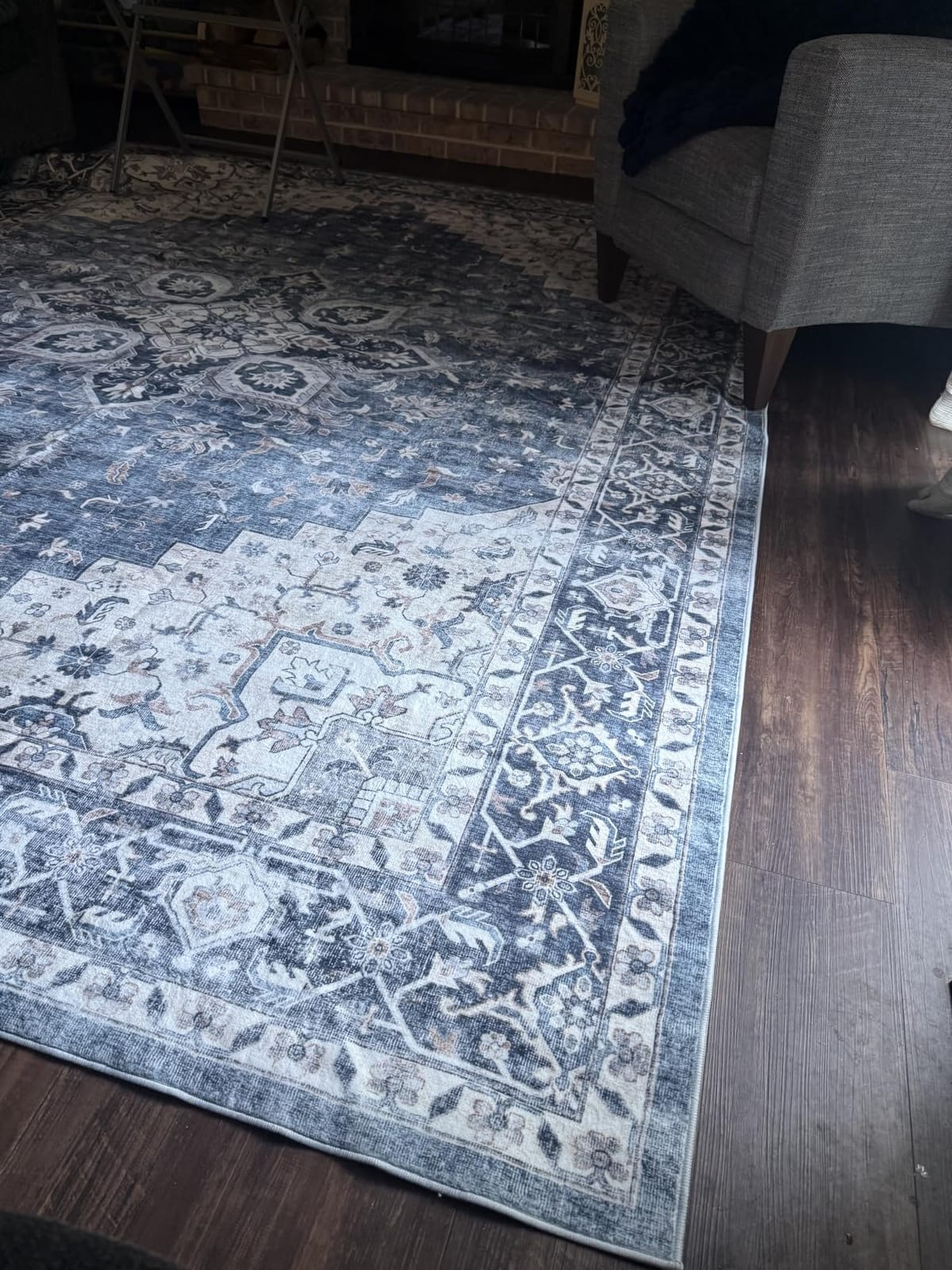 AMADA HOMEFURNISHING 8x10 Washable Area Rug, Low-Profile with Non-Slip Backing & Durable Edge Binding, Vintage Large Rugs for Living Room, Bedroom, Dining Room, Blue customer photo 1