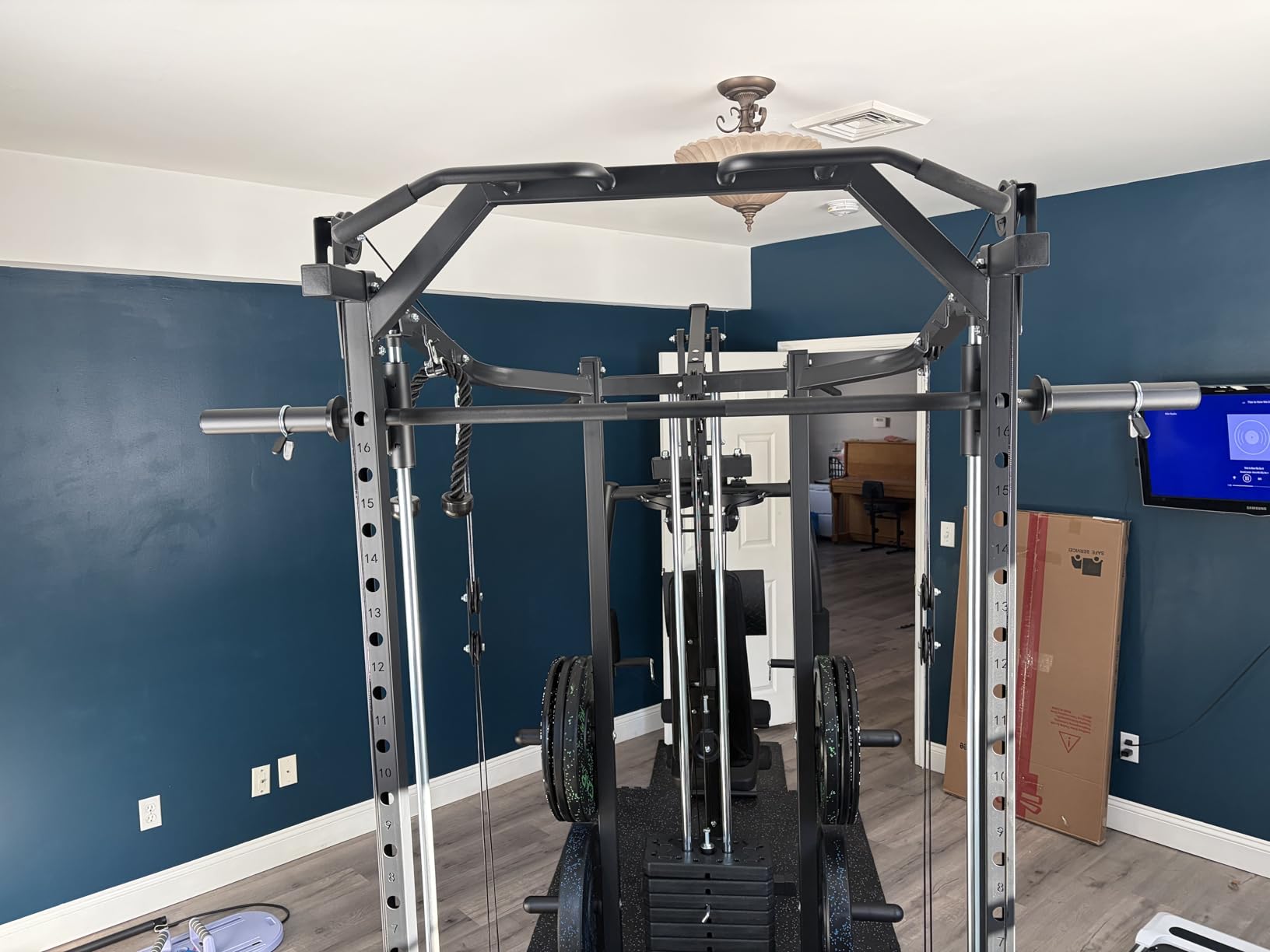 GMWD Dual-Station Smith Machine Power Cage, All-in-One Home Gym Workout Station with 121LB Weight Stacks & Cable Crossover, Professional Functional Trainer for Couples & Family Strength Training customer photo 1