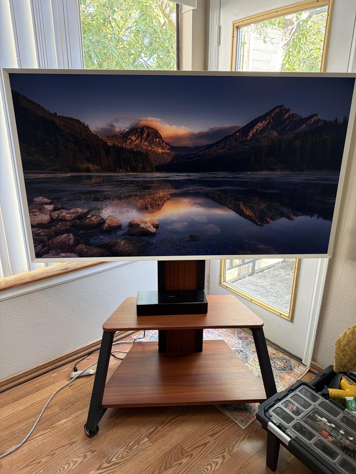 BESHI Heavy Duty Mobile TV Stand with Wheels for 32-85 Inch TVs | Rolling TV Cart with Wooden Shelves, Portable Floor TV Stand Height Adjustable Holds up to 220lbs, Max VESA 600x400mm customer photo 2
