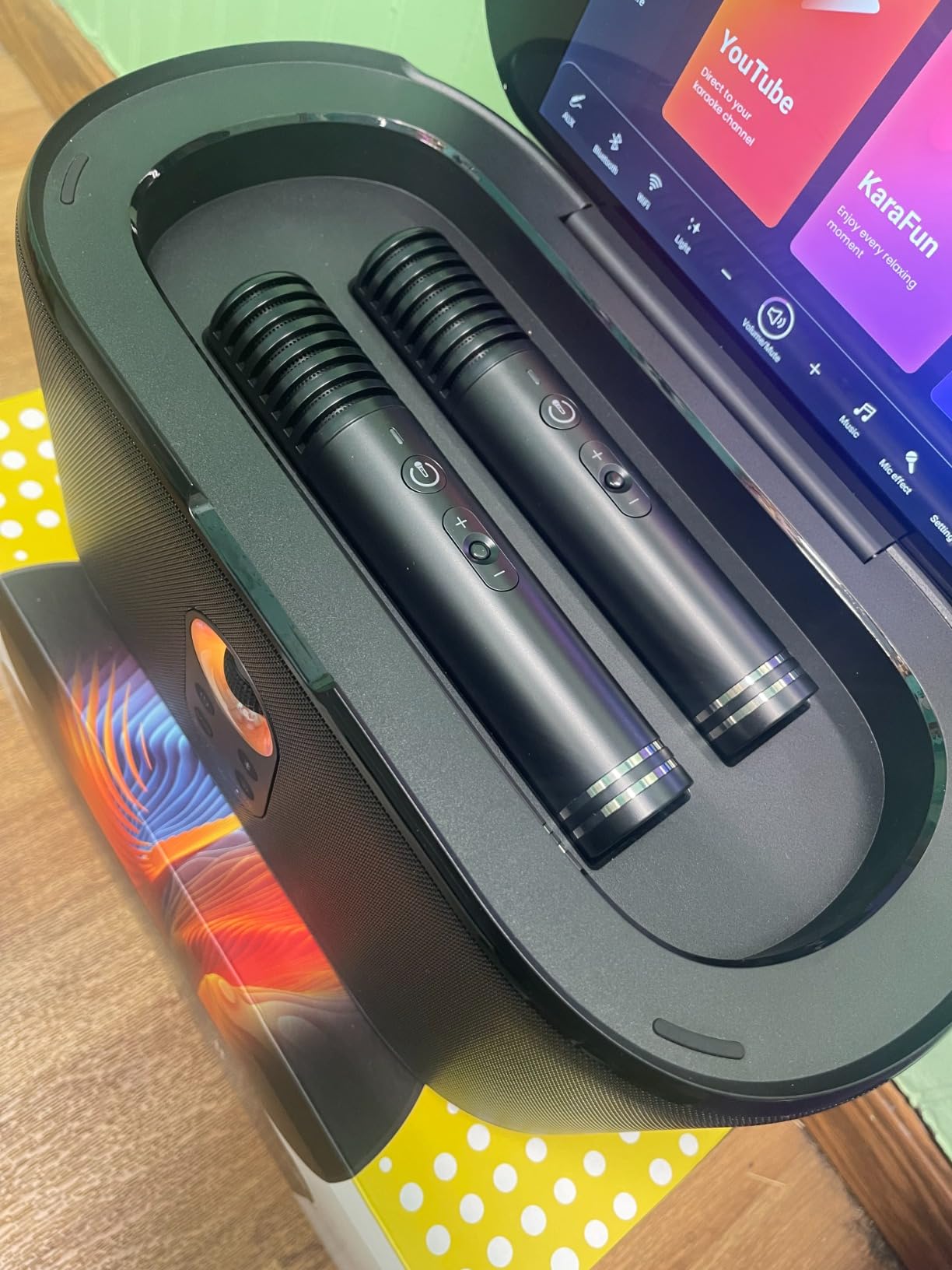 Ikarao Portable Karaoke Machine for Adults, Built-in Lyrics Display and Screen, 2 Self-Charging Wireless Microphones, Karaoke App, 140W Speaker, Connects to TV for Home Party Birthday Outdoor Camping customer photo 2