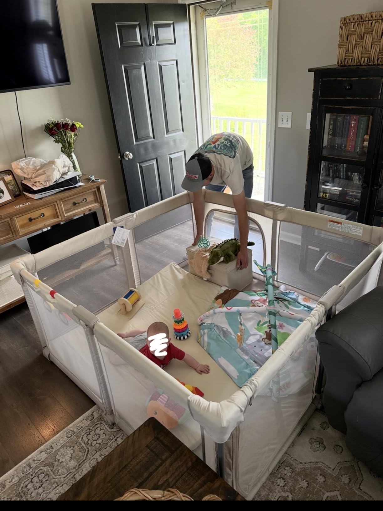 Sweeby Baby Playpen, 59x59 Inch Gate Foldable for Babies and Toddlers, Extra Large with Door Play Yard for Fence Indoor and Outdoor, Light Khaki customer photo 2