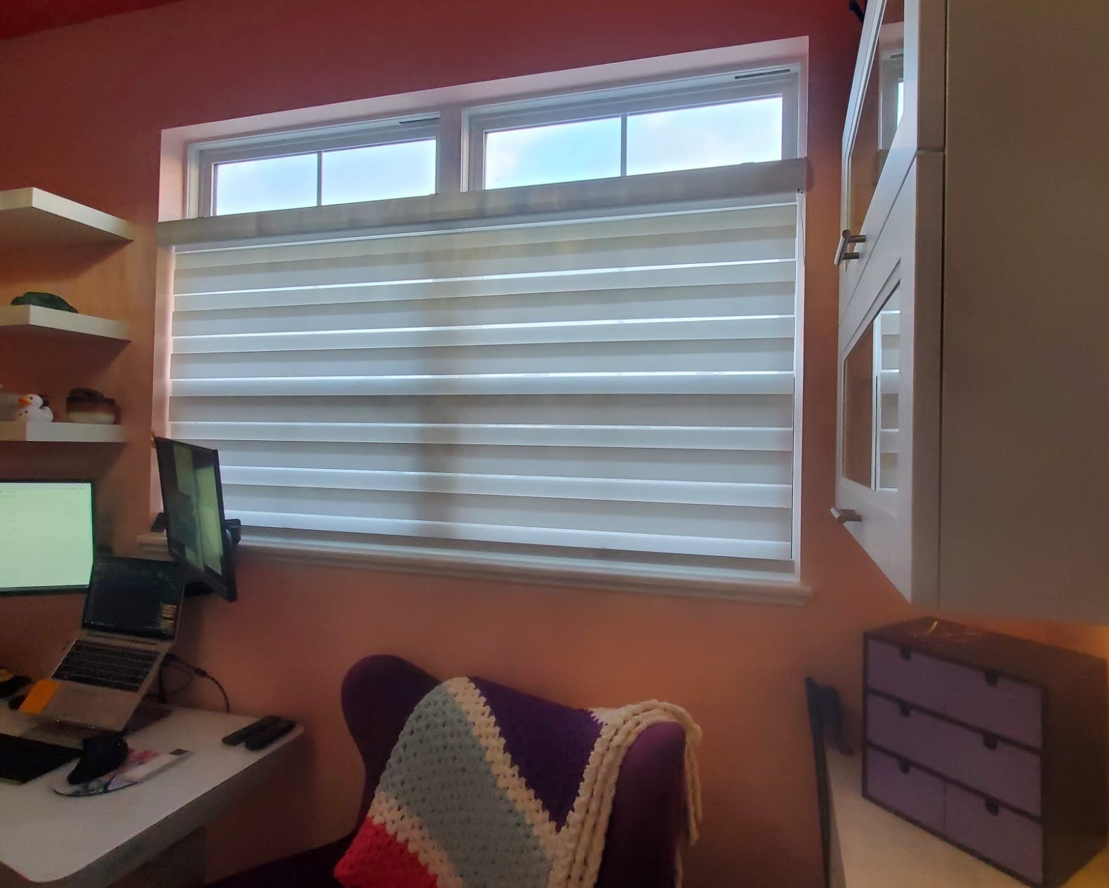 Yoolax Motorized Zebra Blinds with Remote, Light Filtering Smart Blinds | Works with Alexa, Google Home, Apple Home, Electric Dual Layer Shades for Windows Home Office, Privacy Control, Custom Size customer photo 2
