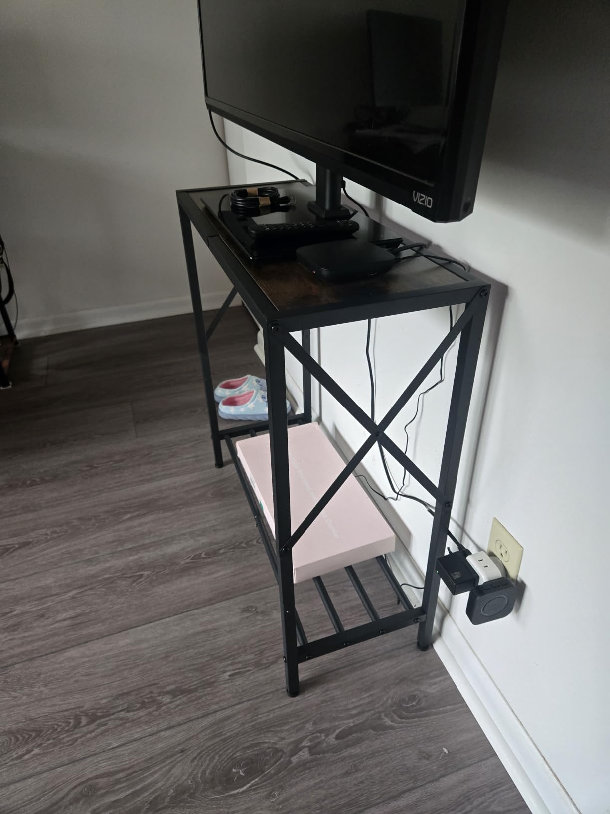 Console Table 28.3''L, 2 Tier Narrow Entryway Table Rustic Brown | Small Hallway Table with X Frame, Thin Sofa Table with Shelves, Console Table for Living Room, Corridor, Hallway, Office customer photo 1
