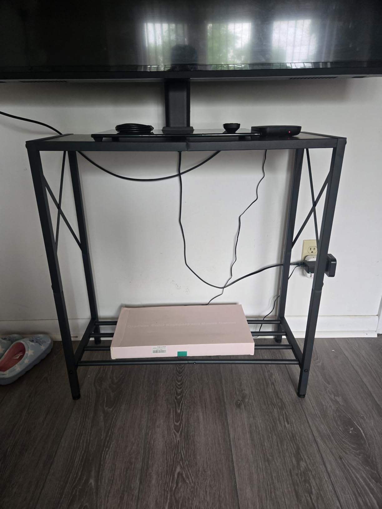 Console Table 28.3''L, 2 Tier Narrow Entryway Table Rustic Brown | Small Hallway Table with X Frame, Thin Sofa Table with Shelves, Console Table for Living Room, Corridor, Hallway, Office customer photo 2