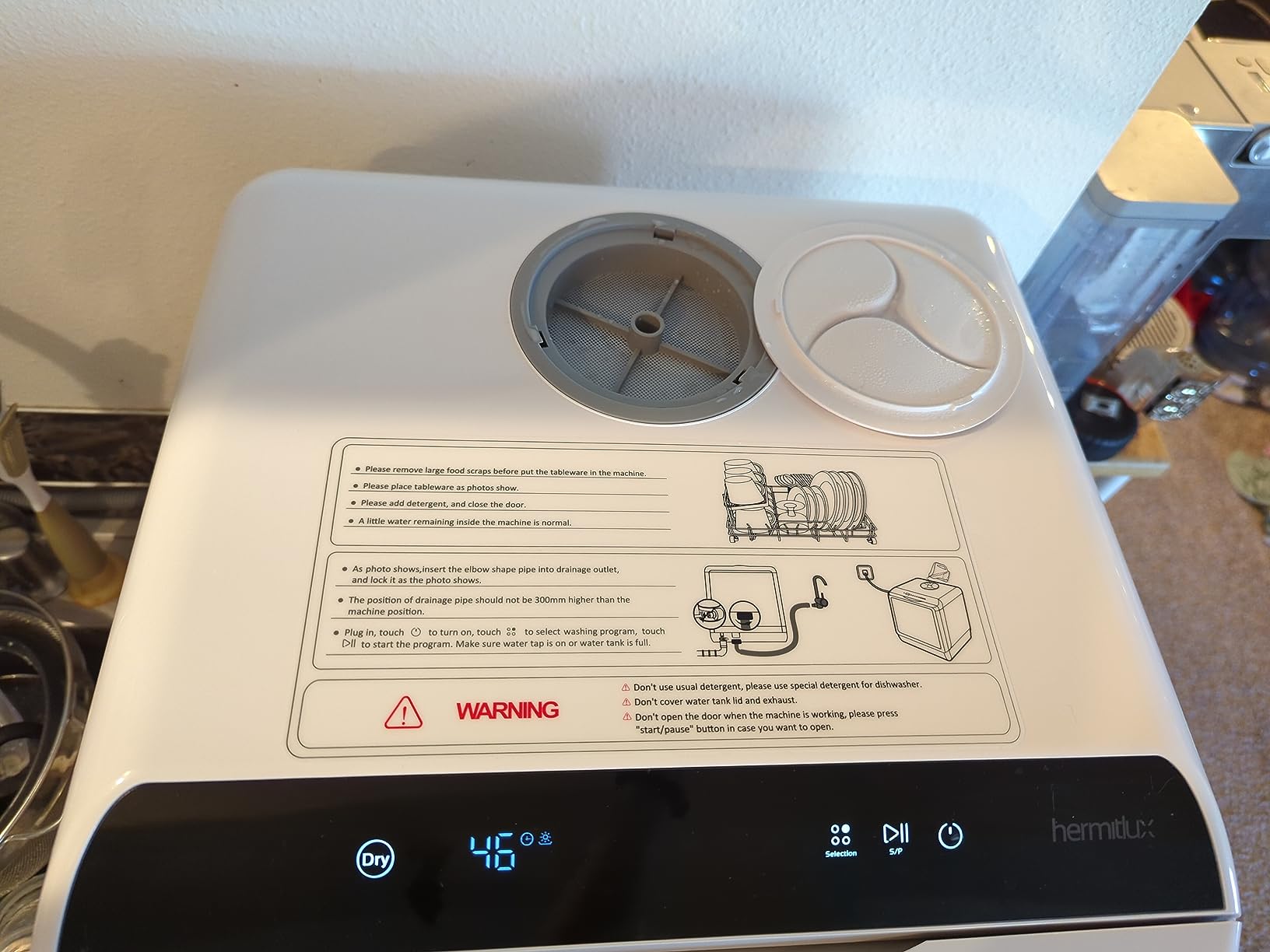 Hermitlux Countertop Dishwasher, 7 Washing Programs Portable Dishwasher | Mini Dishwashers with 5-Liter Built-in Water Tank , Glass Door, LED Light, No Hookup Needed for RV & Apartment Use customer photo 1