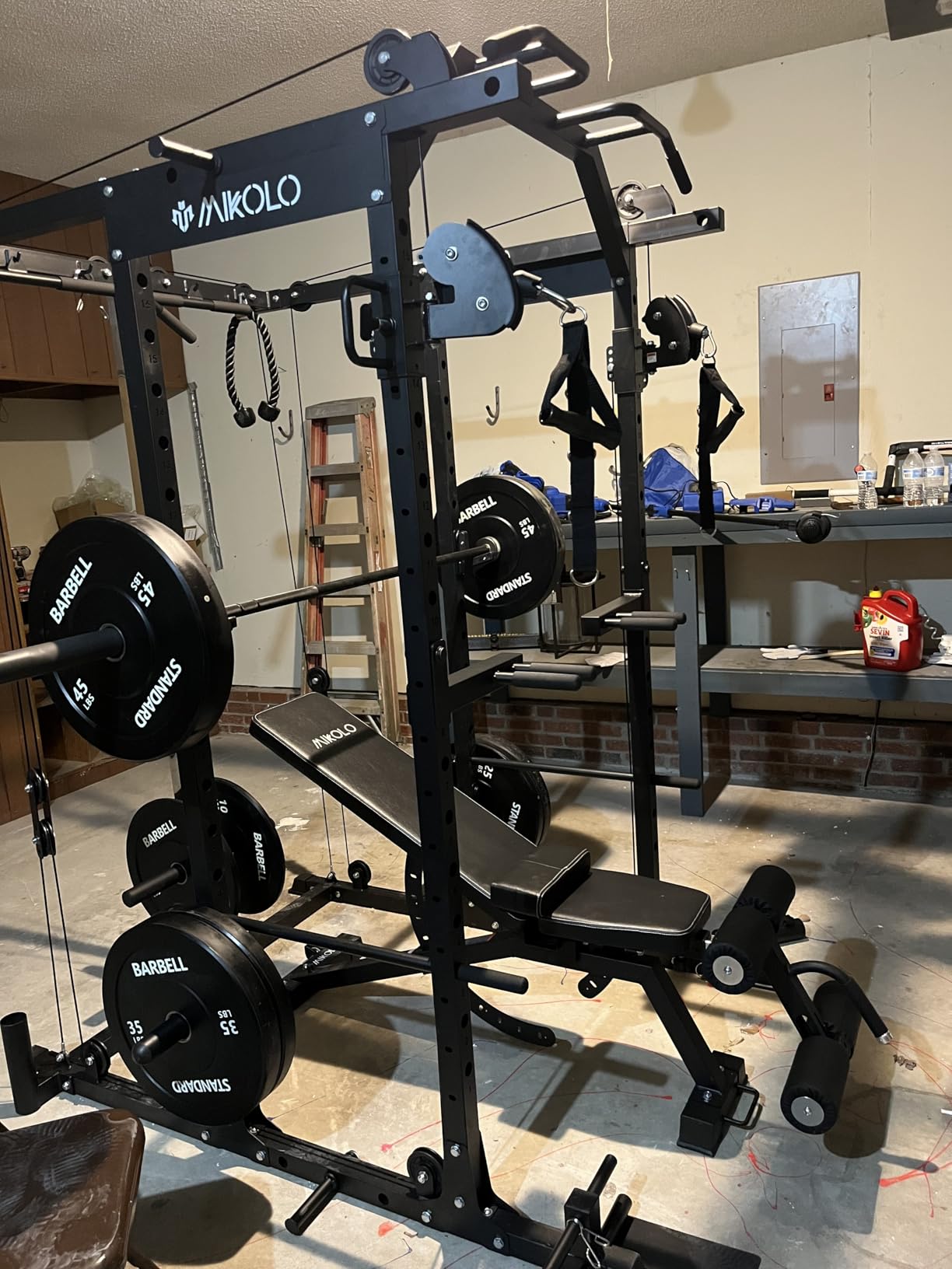 Mikolo Power Cage, Power Rack with Cable Crossover System, 1500LBS Squat Rack with LAT Pull Down System, Workout Cage with Pulley System for Fitness Home Gym customer photo 1