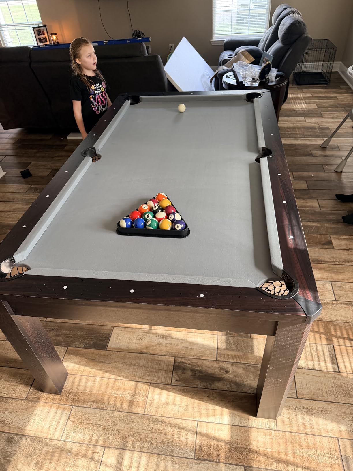 GoSports 3 in 1 Pool, Dining, & Table Tennis Combo Table and Storage Benches - 7 ft or 8 ft - Convertible Billiards and Table Tennis with Accessories customer photo 2