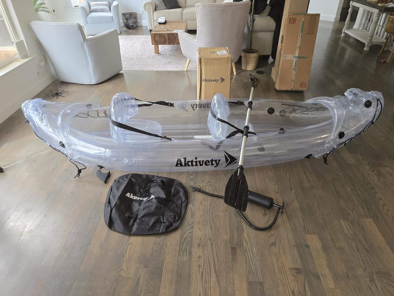 Clear Kayak 2 Person Transparent Inflatable Tandem for Adults | See through design offers unique water views and includes 2 seats, 2 paddles, pump, carry bag and tracking fin customer photo 2