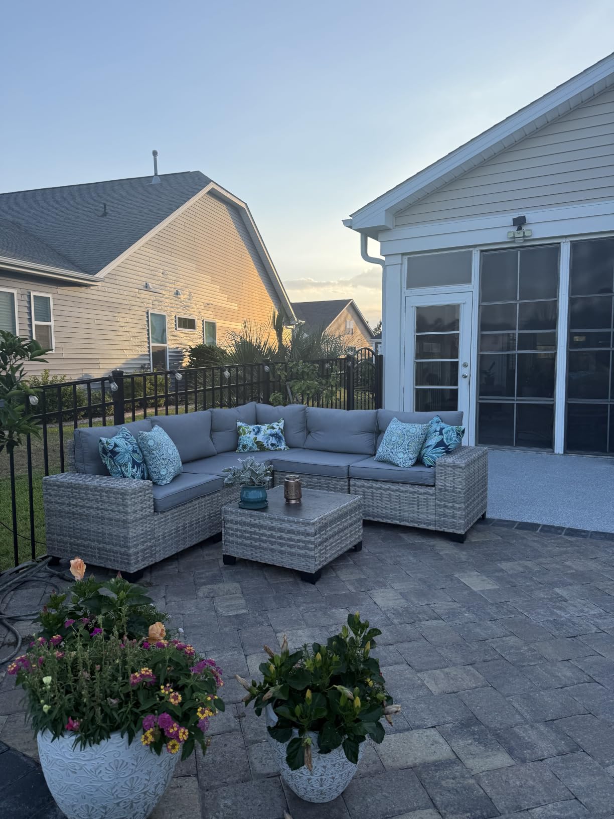 Outdoor Patio Furniture Set PE Wicker Rattan Outdoor Sectional Sofa | Patio Conversation Set with Chunky Arms Thickened Cushions & Glass Coffee Table for Garden, Backyard, Poolside, Beige customer photo 1