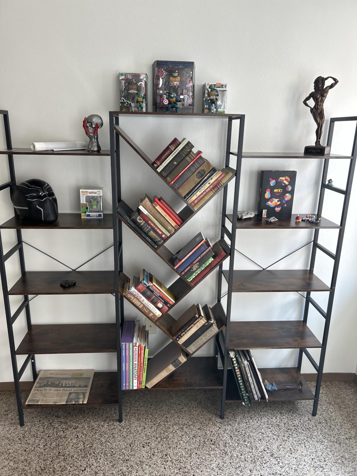 70x70 Triple 5 Tier Book Shelf, Large Wooden Bookcase with 17 Open Display Shelf, Modern Tree Bookshelf Metal Frame Tall Book Case Furniture for Living Room Bedroom Home Office, Rustic Brown customer photo 1