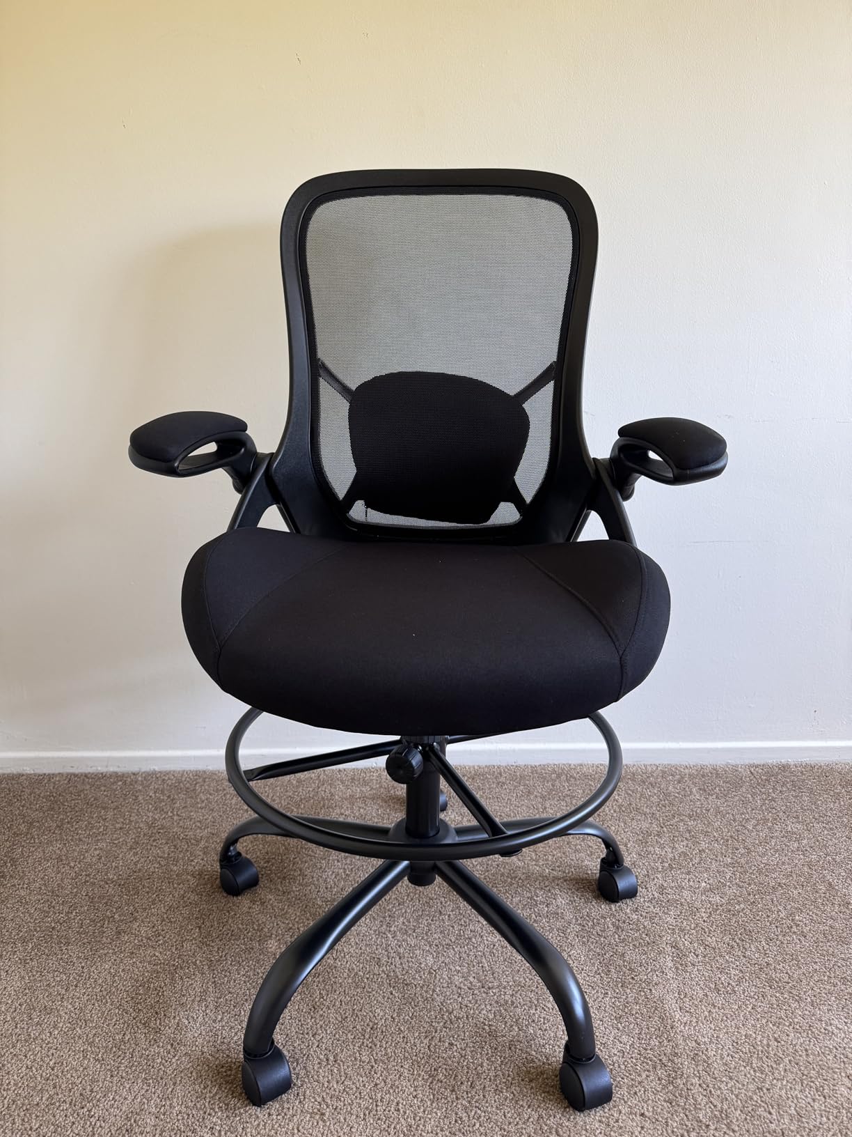 HYLONE 400lbs Big and Tall Heavy Duty Drafting Chair 5 inch Thickened Seat Tall Office Chair Flip-Up Armrests Ergonomic Chair with Lumbar Support and Adjustable Footrest Ring Standing Desk Chair Black customer photo 2