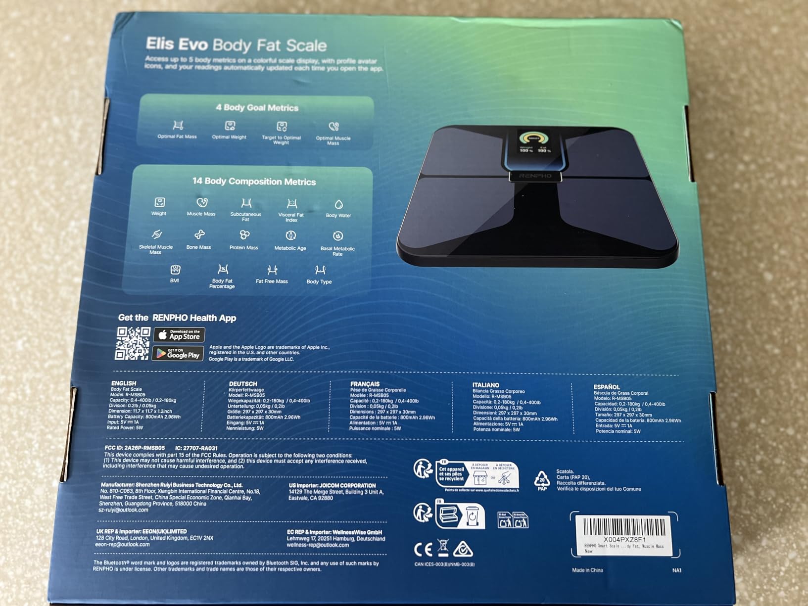 Elis Evo Smart Scale, Wi-Fi & Bluetooth, Rechargeable, Body Fat | Weighing Scale for BMI, Muscle Mass, Body Weight, 13 Body Composition Metrics, Syncs with Fitness Apps, High Accuracy customer photo 1