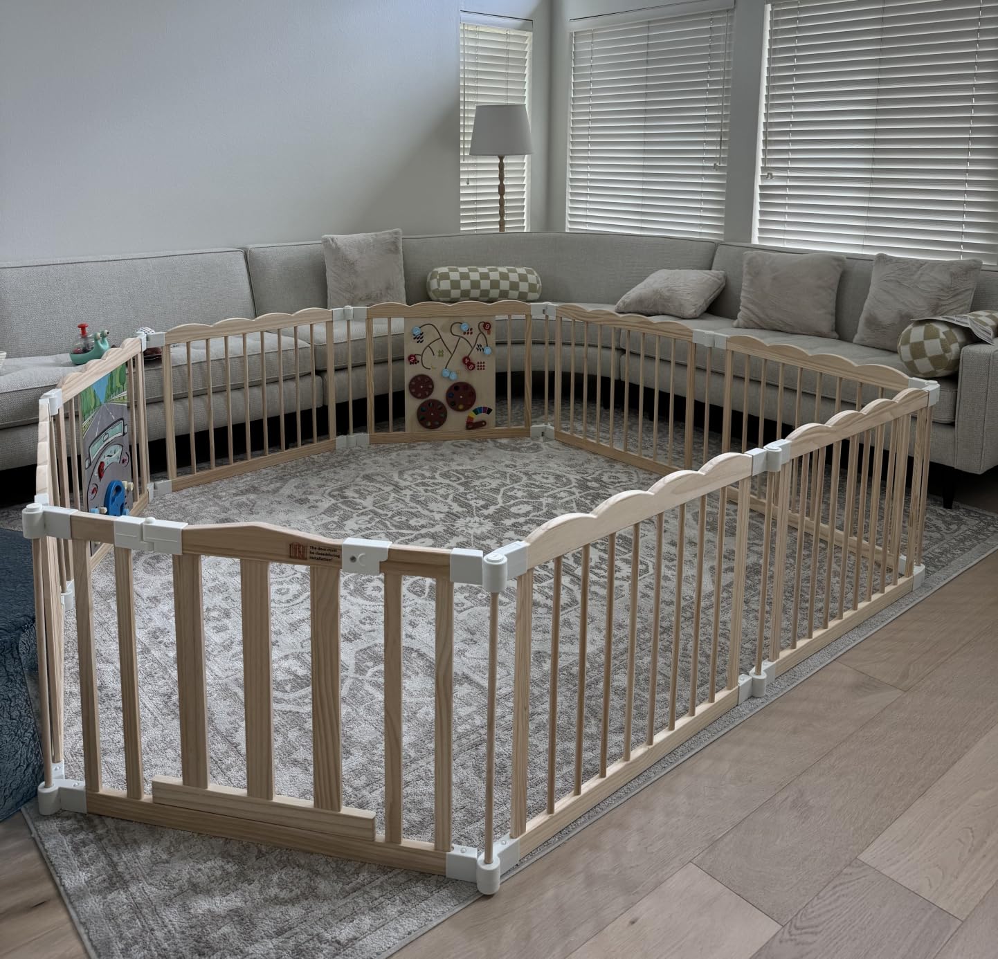Natural Wood Baby Playpen for Babies and Toddlers Portable Infant Play pens for Kids Extra Large Toddler Wood Fence Play Area with Child Proof Lock 69x103x24Inch customer photo 2