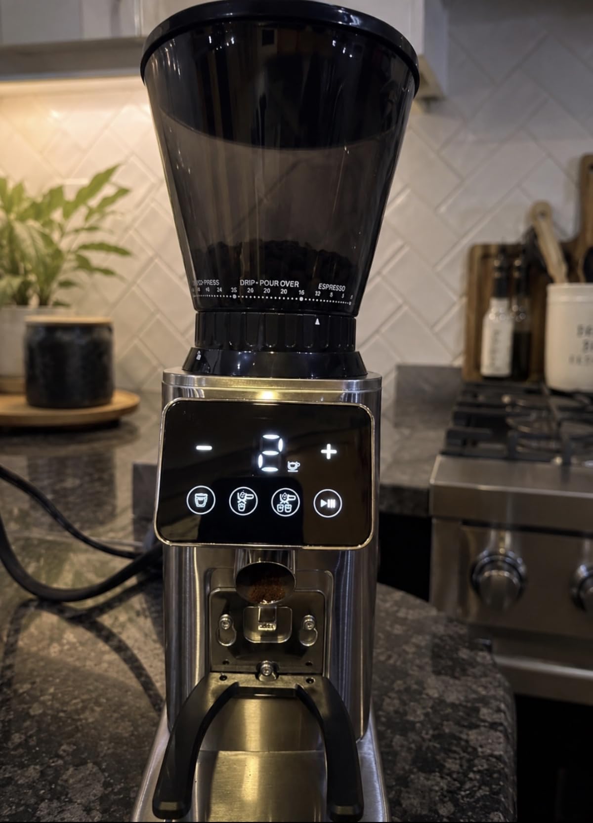 AMZCHEF Burr Coffee Grinder, 48 Settings, Less Static Mess, 40mm Burr, Low Retention, 0.5s LED Timer, Stainless Steel Body, Fit 51-54/58 Espresso Portafilter customer photo 2