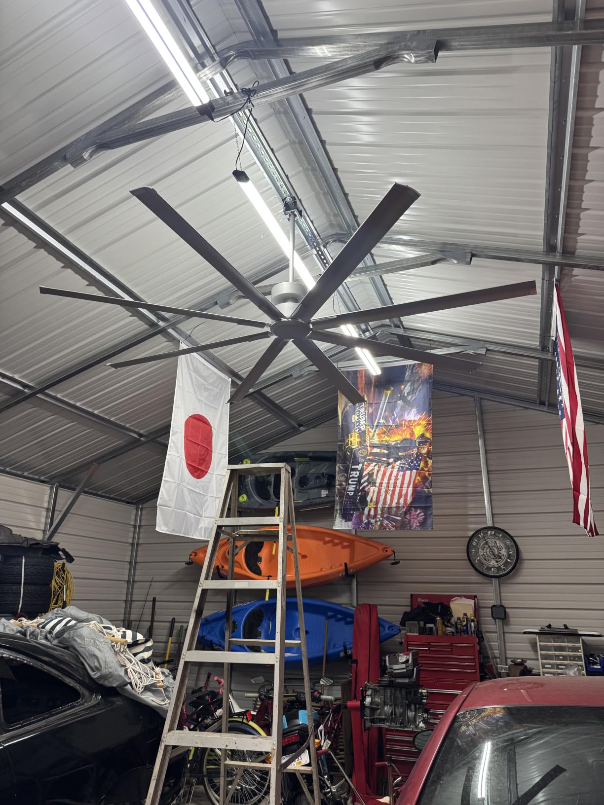 YYEHON 96 Inch Large Industrial Ceiling Fan no Lights, Reversible DC Motor, 3 Downrods, 6 Speed Remote Control, 8 Aluminum Blades, Outdoor Black Fans for Shop/Gym/Warehouse/Garage customer photo 1