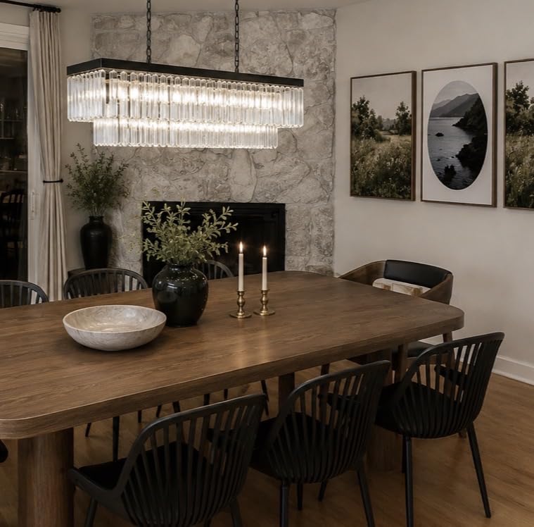Weesalife Gold Crystal Chandeliers for Dining Room, 9-Lights L28 Inch | Modern Rectangle Chandeliers for Dining Room Light Fixtures Over Table, Kitchen Island Bar, Adjustable Height, E12 Base customer photo 2