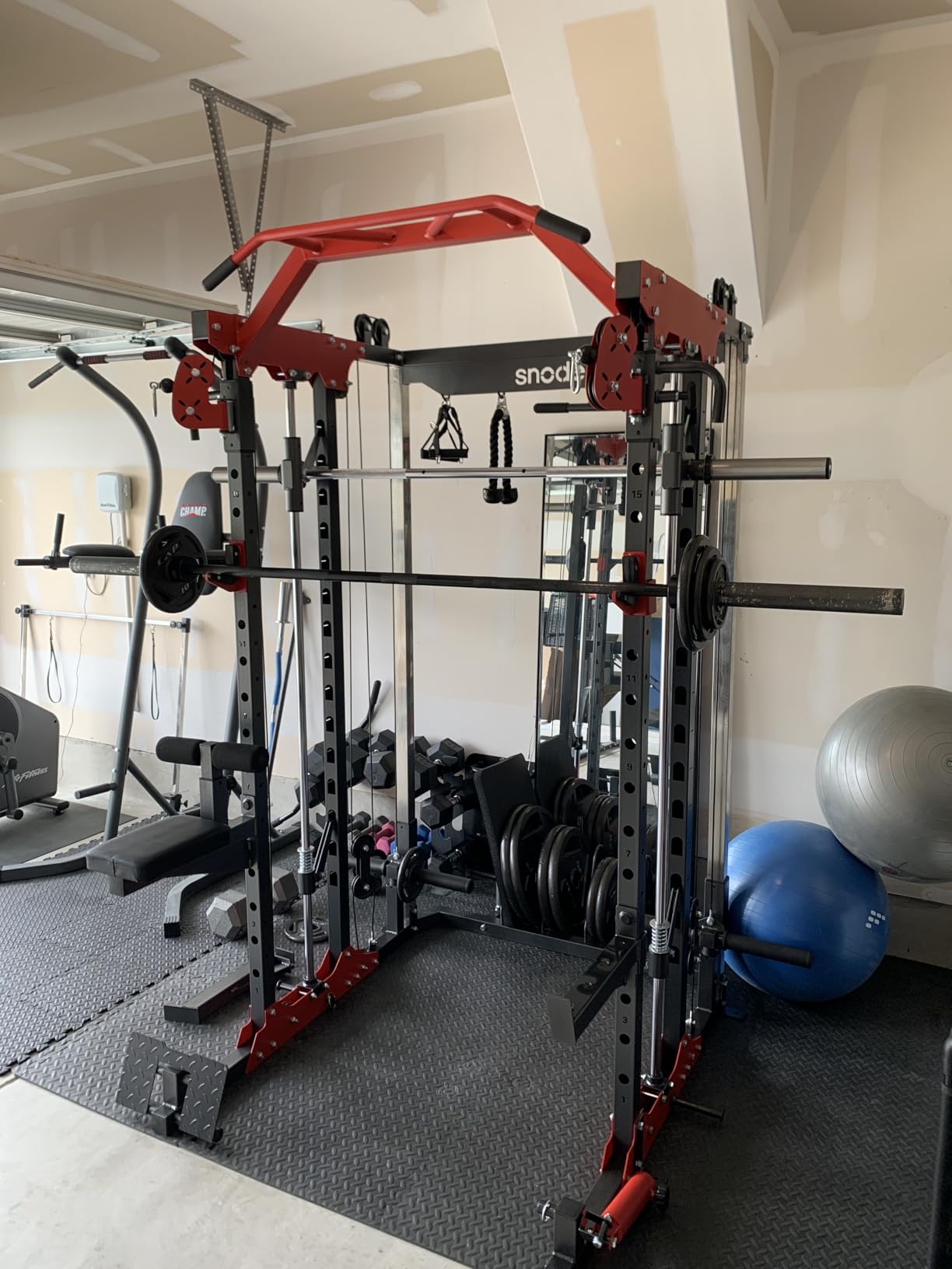 SNODE ALL10 All-in-One Smith Machine Home Gym, Multi-Functional Power Rack | 1:1 or 2:1 Pulley Ratio, Cable Crossover, Squat Rack with Leg Press, LAT Pull-Down Seat, 2000LB Weight Capacity customer photo 1