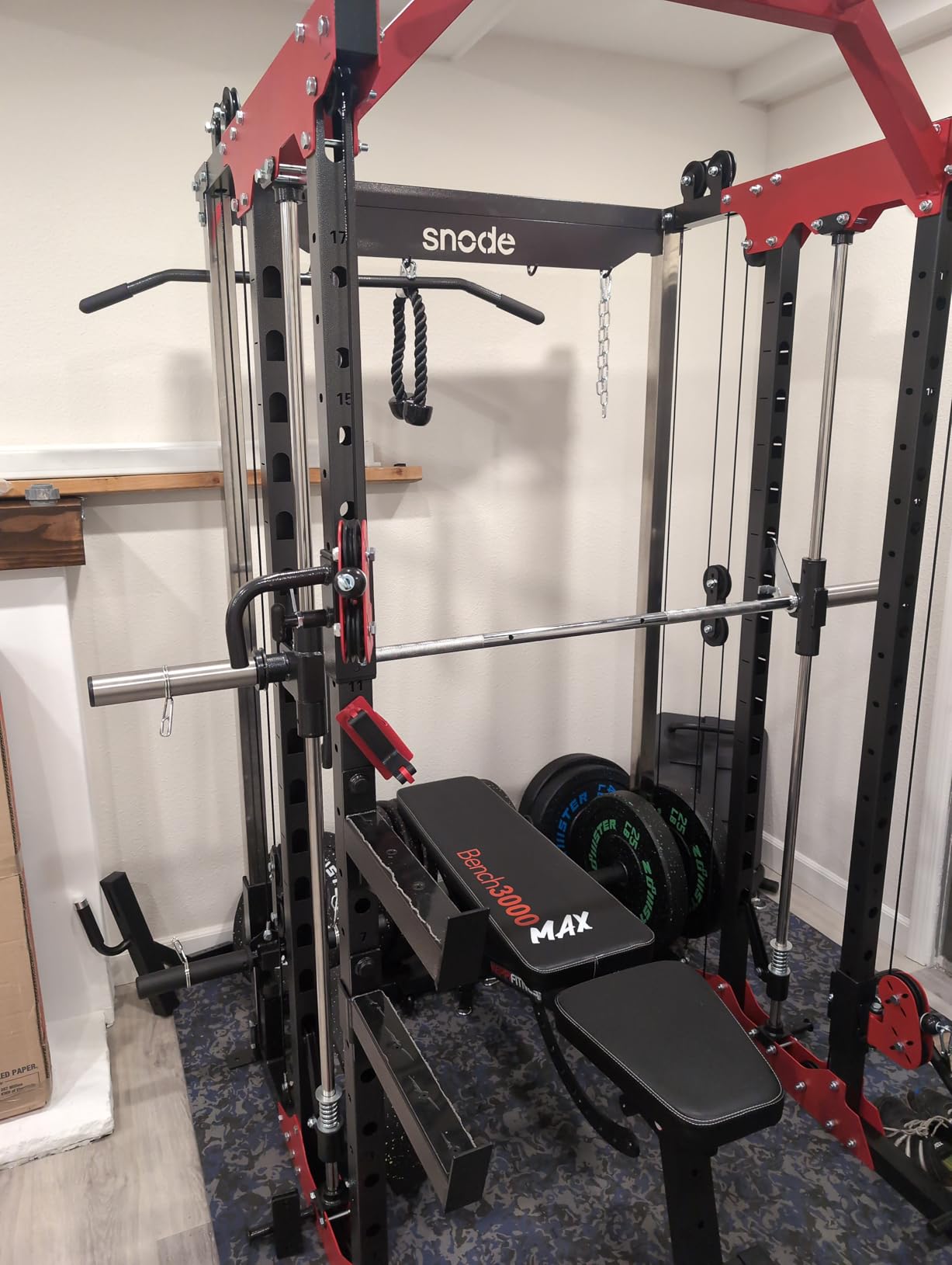 SNODE ALL10 All-in-One Smith Machine Home Gym, Multi-Functional Power Rack | 1:1 or 2:1 Pulley Ratio, Cable Crossover, Squat Rack with Leg Press, LAT Pull-Down Seat, 2000LB Weight Capacity customer photo 2