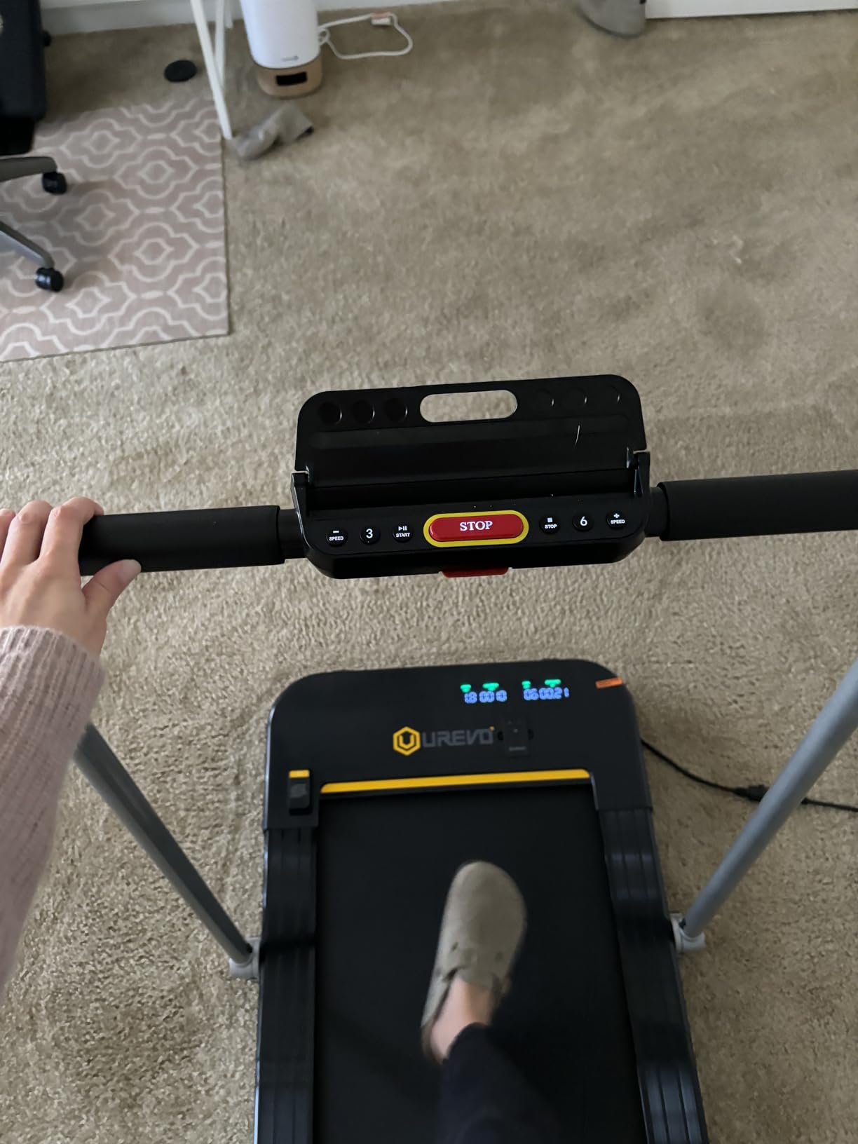 UREVO Strol 2E Smart 2-in-1 Folding Treadmill, Compact Walking Pad with Safety Handle, Plug and Play, Standing Desk Treadmill with Dual LED Display, Smart APP, Walking or Running for Home customer photo 2