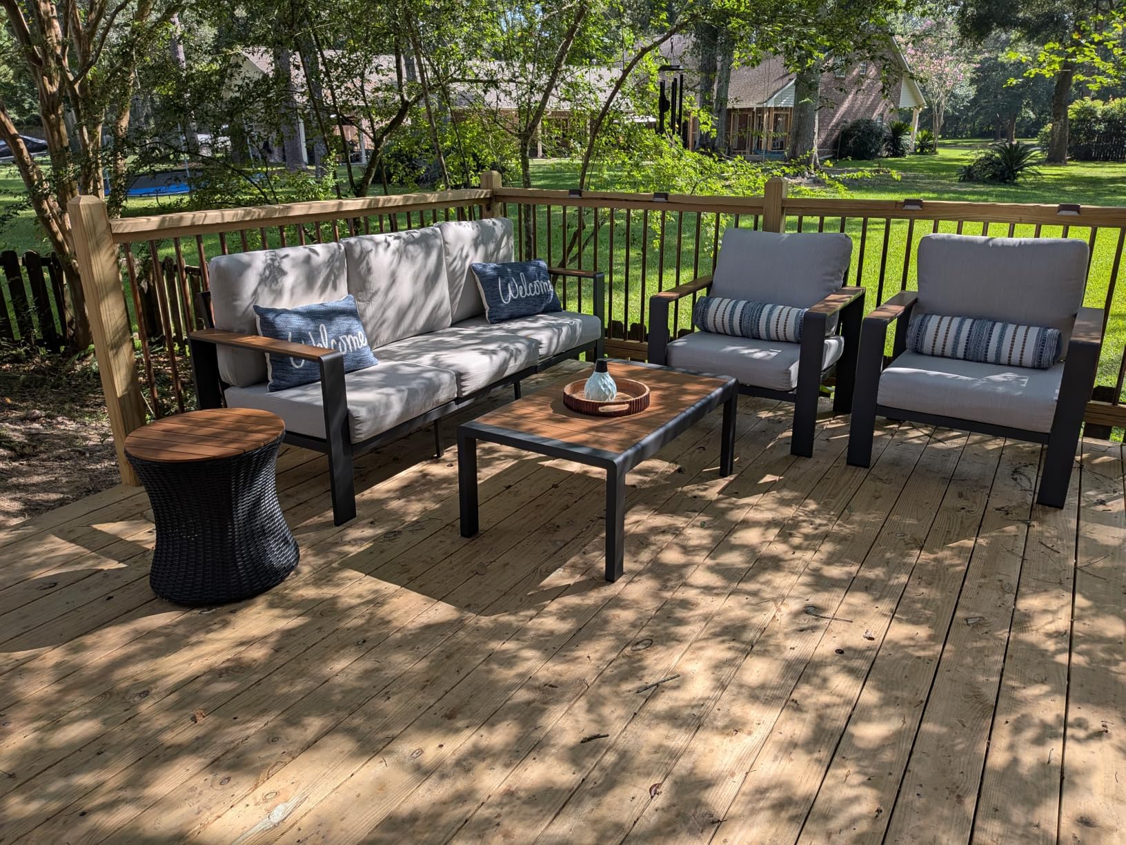 Aluminum Outdoor Patio Furniture Set with Coffee Table, 4 Piece Patio Conversation Sets with Washable Thick Cushions, Outdoor Sectional Furniture Set for Porch, Balcony, Deck, Silver customer photo 2