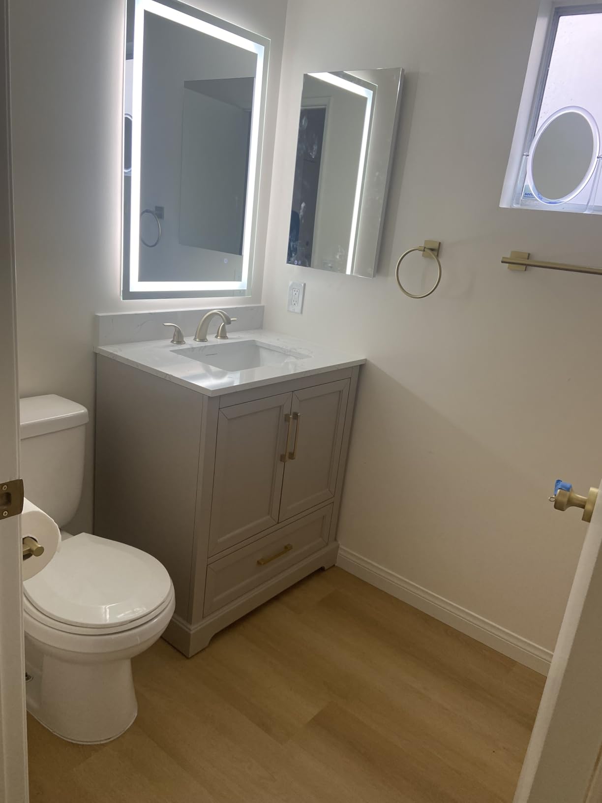 60 Inch Bathroom Vanity with Double Sink Combo, Solid Wood Frame with Marble Top & Backsplash, Fully-Assembled with Soft-Closing Doors & 5 Drawers, Greige customer photo 2