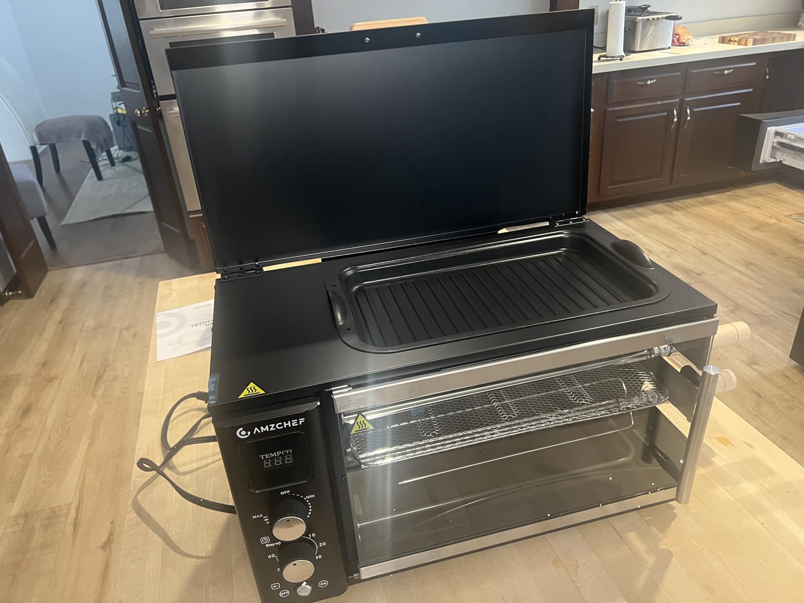 AMZCHEF Electric Rotisserie Grill with 2-in-1 Cooking Mode, 34QT Rotisserie Oven with 360 Auto-Rotating Heating, Dual Skewers, Grilling Rack, Countertop Grill for Home, Restaurant, Kitchen Parties customer photo 2