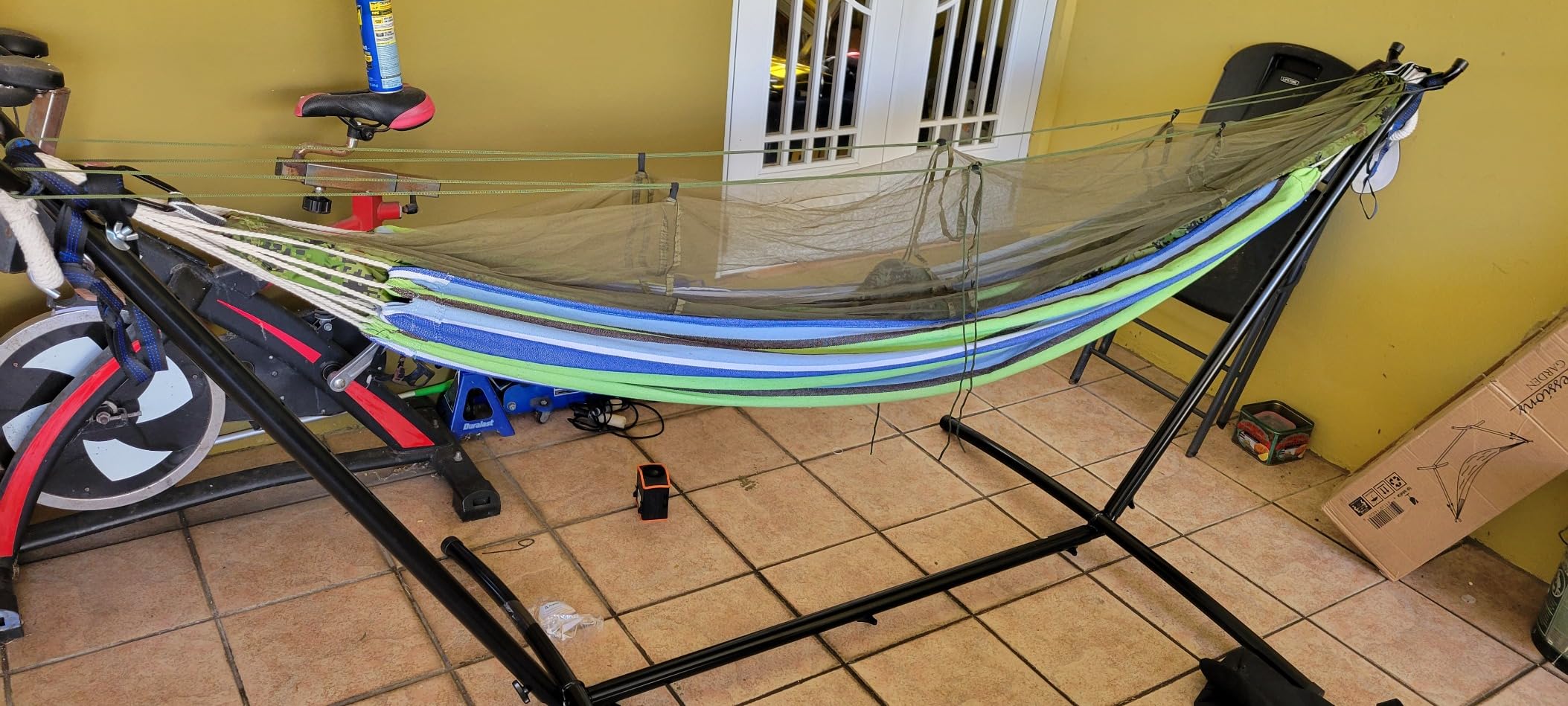 Backyard Expressions Double Camping Hammock with Steel Stand & Carrying Bag, Adjustable Height, Ultra Soft Cotton Blend, 550 lb Capacity, Indoor & Outdoor Portable Hammock customer photo 2