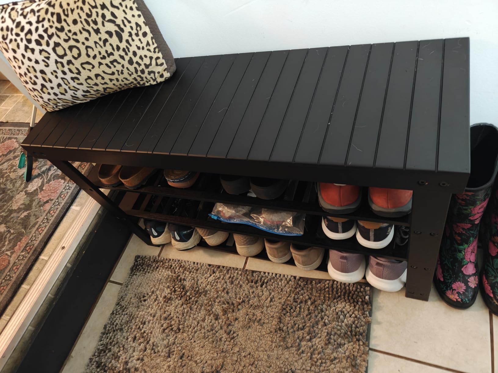 SONGMICS Shoe Rack Bench, 4-Tier Bamboo Shoe Storage Organizer, Entryway Bench, for Living Room, Bathroom, Bedroom, Ink Black ULBS390BH01 customer photo 2