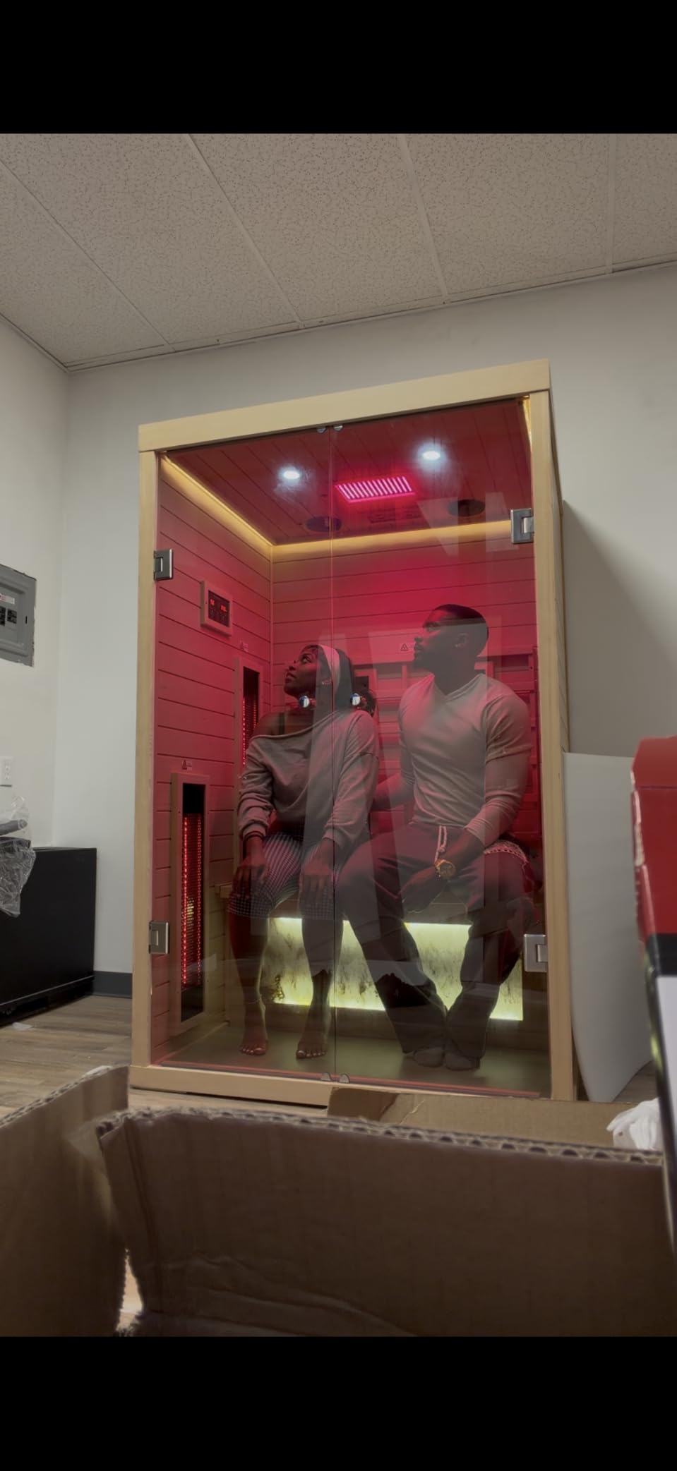 Ceramic Infrared Sauna 2 Person Infrared Sauna w/Red Light Therapy | Far & Near Infrared Sauna Indoor, Low EMF Infrared Sauna for Home Spa, Deluxe Glass Home Sauna with Granite Backdrop customer photo 2