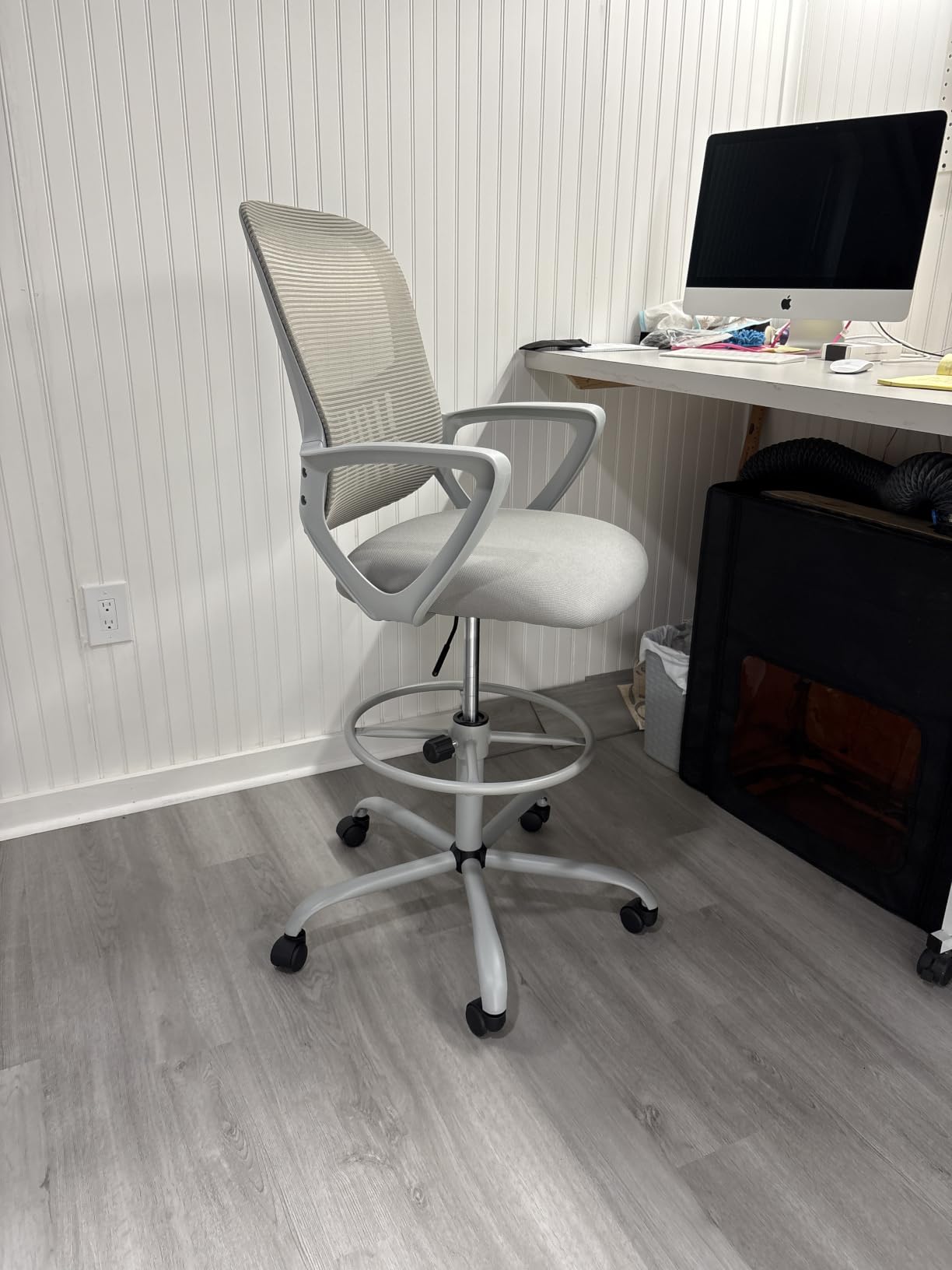 Sweetcrispy Tall Drafting Chair High Office Desk Chair with Footrest Comfy Lumbar Support Counter Height Adjustable Fixed Arms 360 Computer Rolling Stool Grey customer photo 1