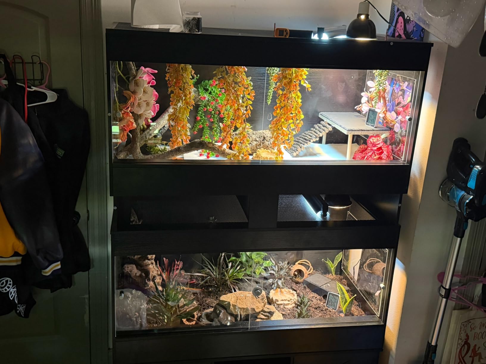 Dual 120 Gallon Reptile Tank with Stand, 4x2x2 Reptile Enclosure | Bearded Dragon Tank, Reptile Terrarium with Cabinet, Sliding Doors for Snakes, Lizards, Built-in Power Outlet Black CAGE002B customer photo 2