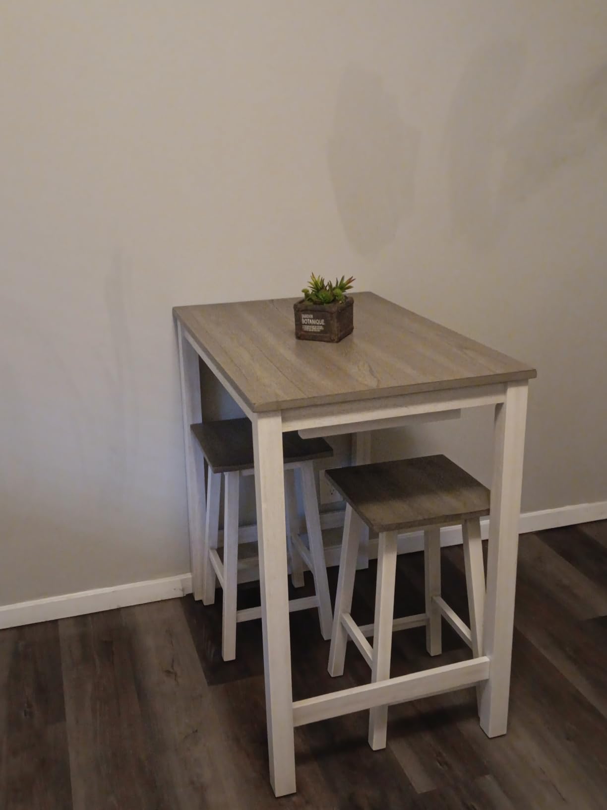 3-Piece Wooden Dining Table Set, Kitchen Island with Seating for 2, Kitchen Bar Table with Stools, Counter Height Dining Table Set, Weathered Birch & Antique White, Farmhouse Style customer photo 1