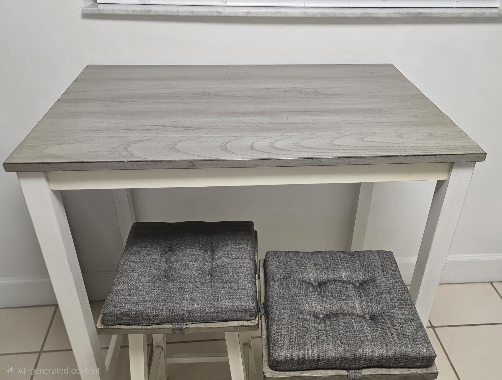 3-Piece Wooden Dining Table Set, Kitchen Island with Seating for 2, Kitchen Bar Table with Stools, Counter Height Dining Table Set, Weathered Birch & Antique White, Farmhouse Style customer photo 2