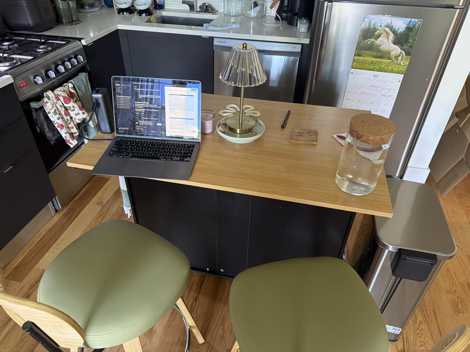 Shintenchi Kitchen Island with Folding Drop Leaf, Rolling Island Table with Storage, Kitchen Cabinet on Wheels with Seating Area for Kitchen, Bar Cart with Cabinet, Black customer photo 1