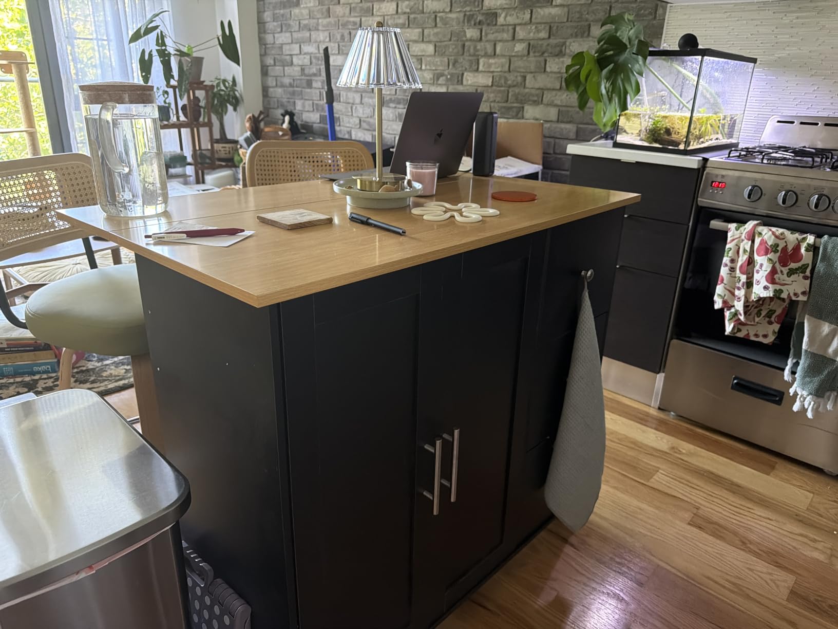 Shintenchi Kitchen Island with Folding Drop Leaf, Rolling Island Table with Storage, Kitchen Cabinet on Wheels with Seating Area for Kitchen, Bar Cart with Cabinet, Black customer photo 2