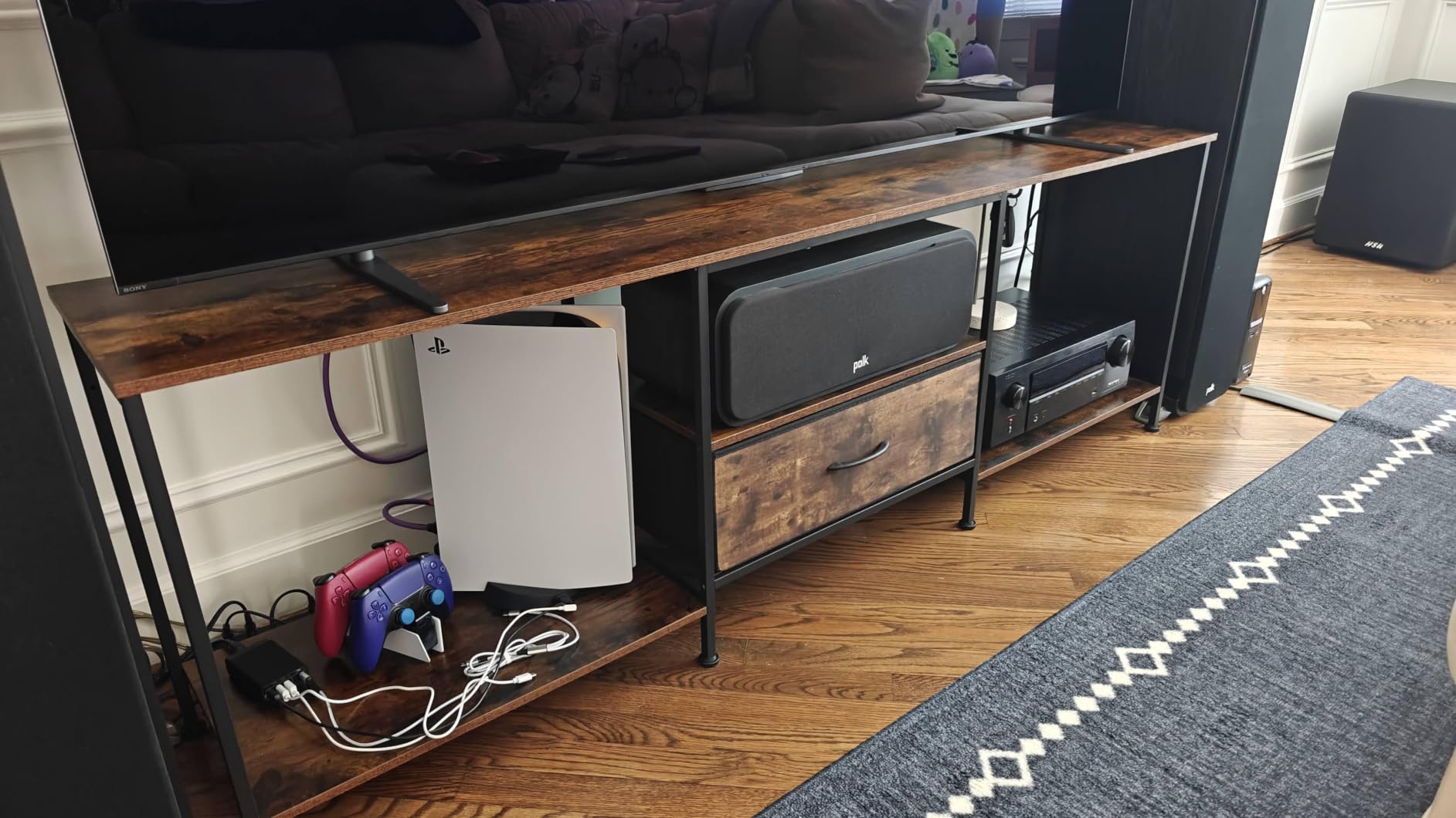 SONGMICS BELLAH Collection - TV Stand for TVs Up to 80 Inches, Media Console Table and Entertainment Center Unit for Living Room, with Shelves and Drawer, Steel, Modern, Ink Black ULGS231B101S customer photo 2