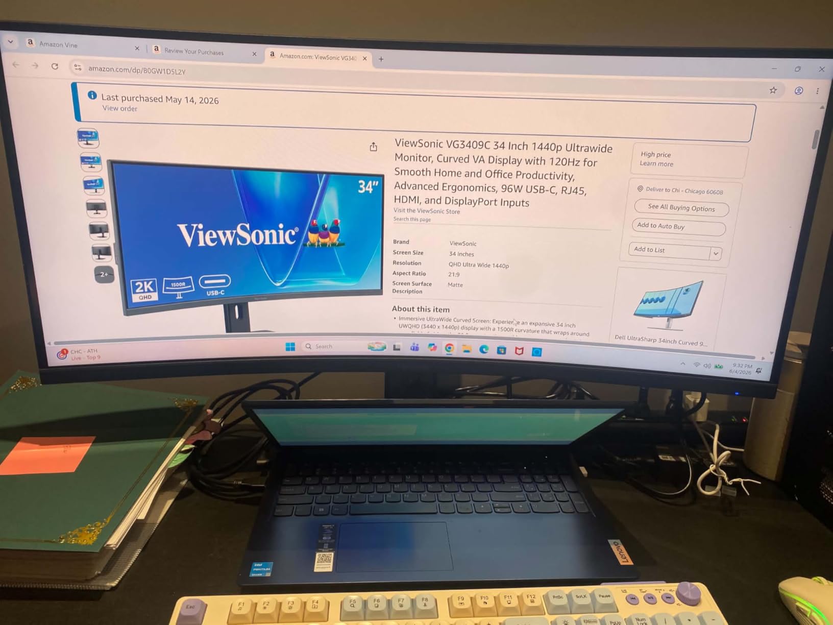 ViewSonic VG3409C 34 Inch 1440p Ultrawide Curved VA Computer Monitor, 120Hz, 96W USB-C, RJ45, HDMI, DisplayPort, Advanced Ergonomics, Home Office Productivity, Multitasking, Laptop Docking Setup customer photo 1