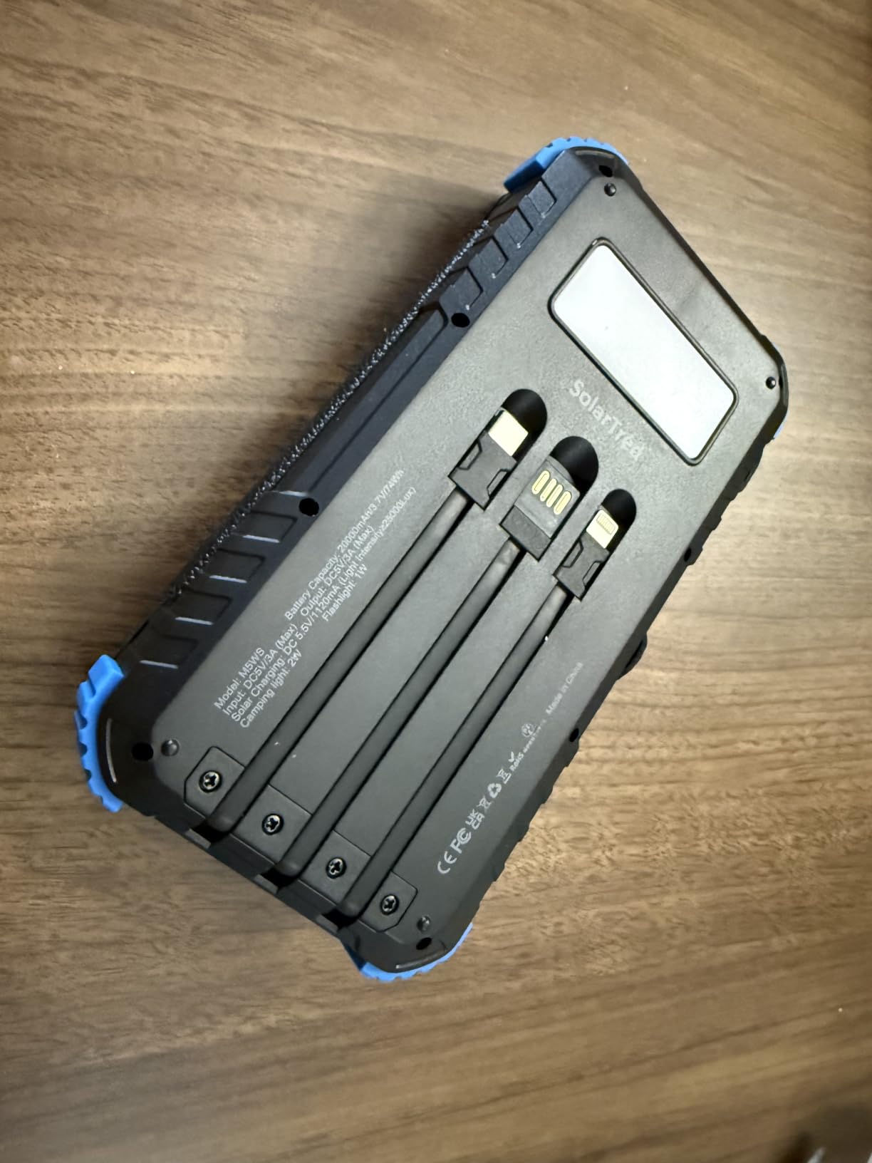 Solar Power Bank 20000mAh with 4 Panels | Solar Charger with Build-in 3 Cables customer photo 2