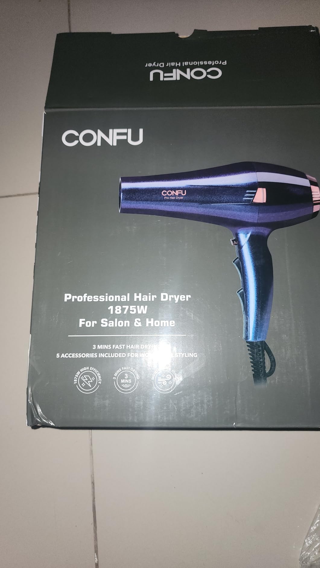 CONFU Hair Dryer Professional Hairdryer - Ionic Blow Dryer 5X Fast Drying | 1875 watt AC motor, 3 heat 2 speed 1 cold button, Blowdryers with comb, diffuser for long thick, curly hair, Low noise, Salon customer photo 1