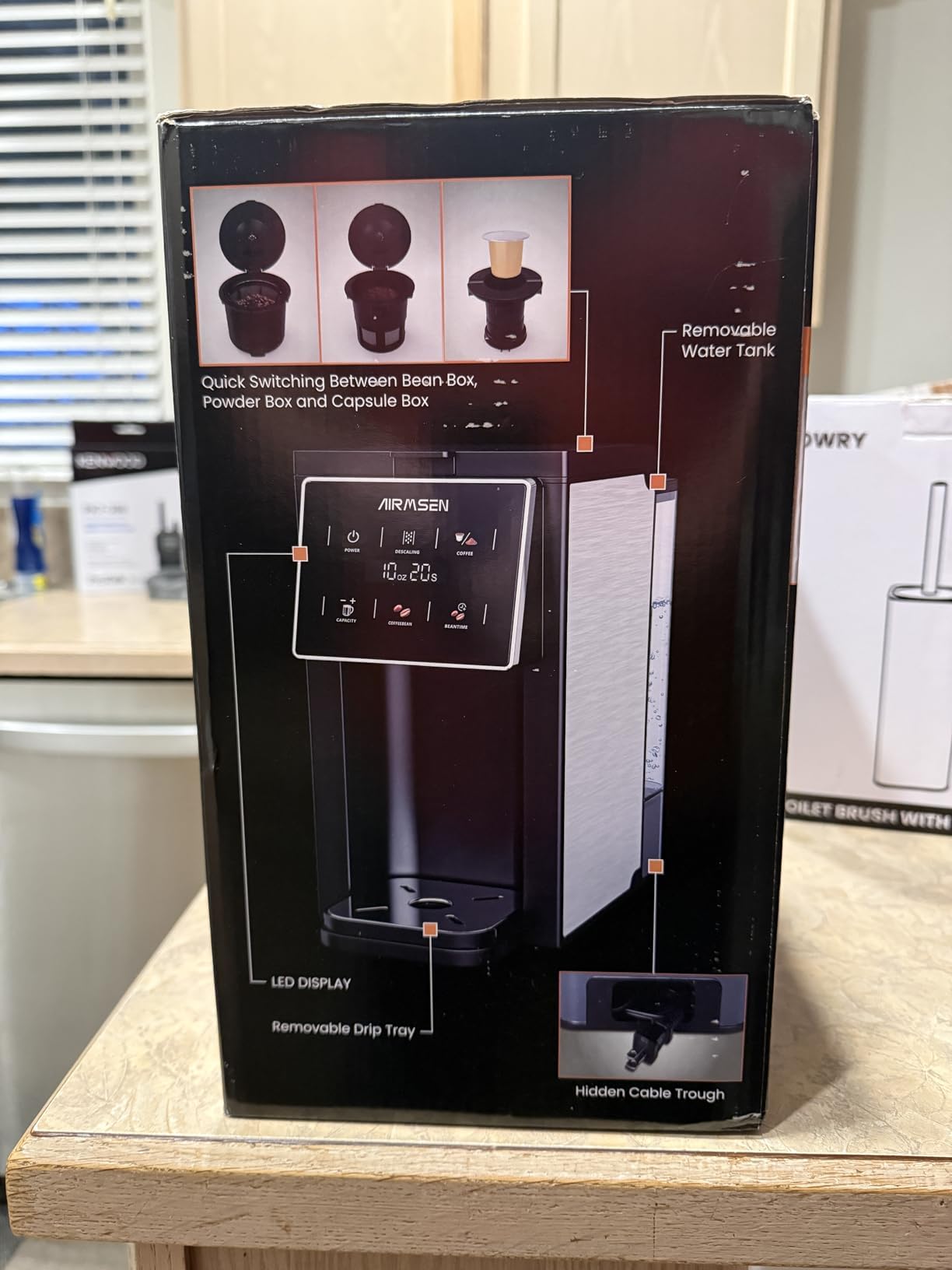 AIRMSEN Grind and Brew Coffee Maker, Single Serve with Built-In Grinder, Compatible with K-Cup Pods & Ground Coffee, 1000W Fast 6-14 oz Brewing, Touchscreen, 50 oz Removable Tank customer photo 1