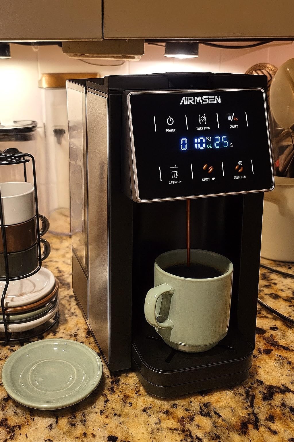 AIRMSEN Grind and Brew Coffee Maker, Single Serve with Built-In Grinder, Compatible with K-Cup Pods & Ground Coffee, 1000W Fast 6-14 oz Brewing, Touchscreen, 50 oz Removable Tank customer photo 2