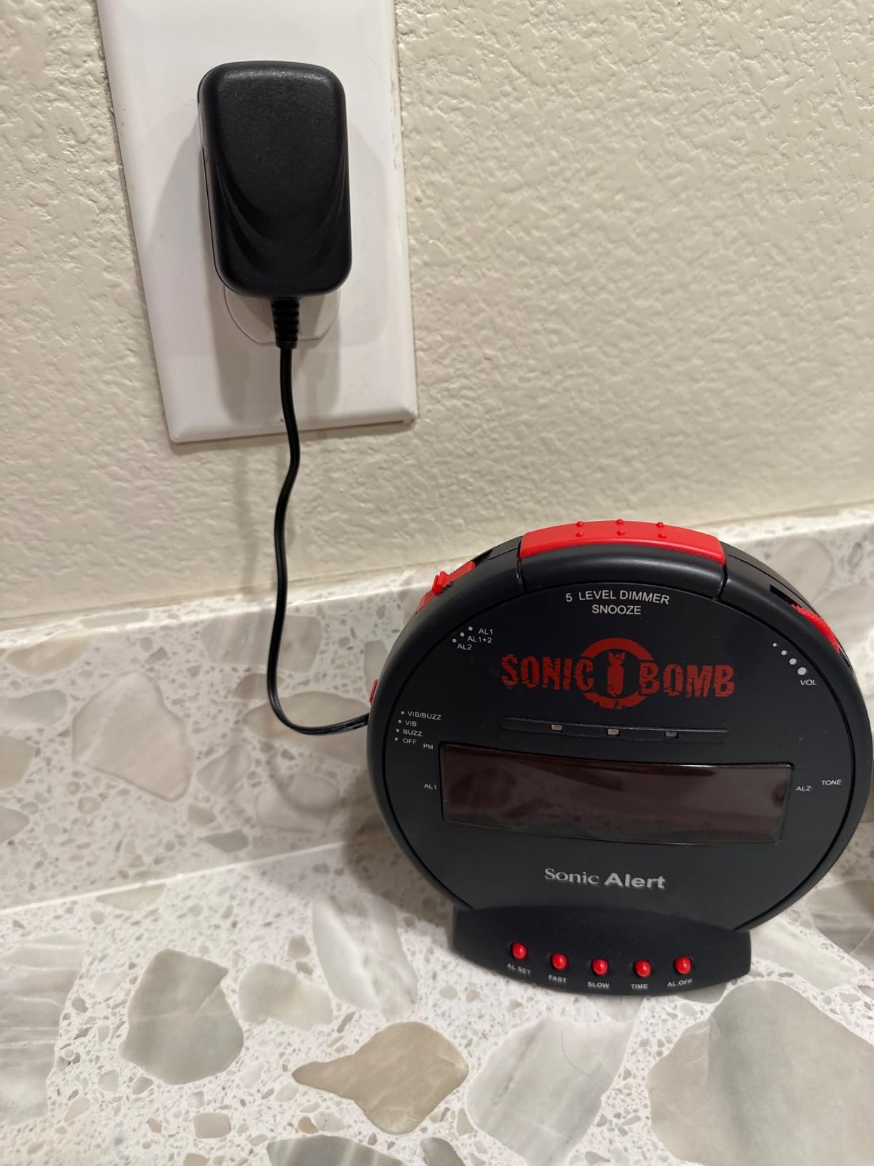Sonic Bomb Dual Extra Loud Alarm Clock with Bed Shaker, Black | Sonic Alert Vibrating Alarm Clock Heavy Sleepers, Battery Backup | Wake with a Shake customer photo 2