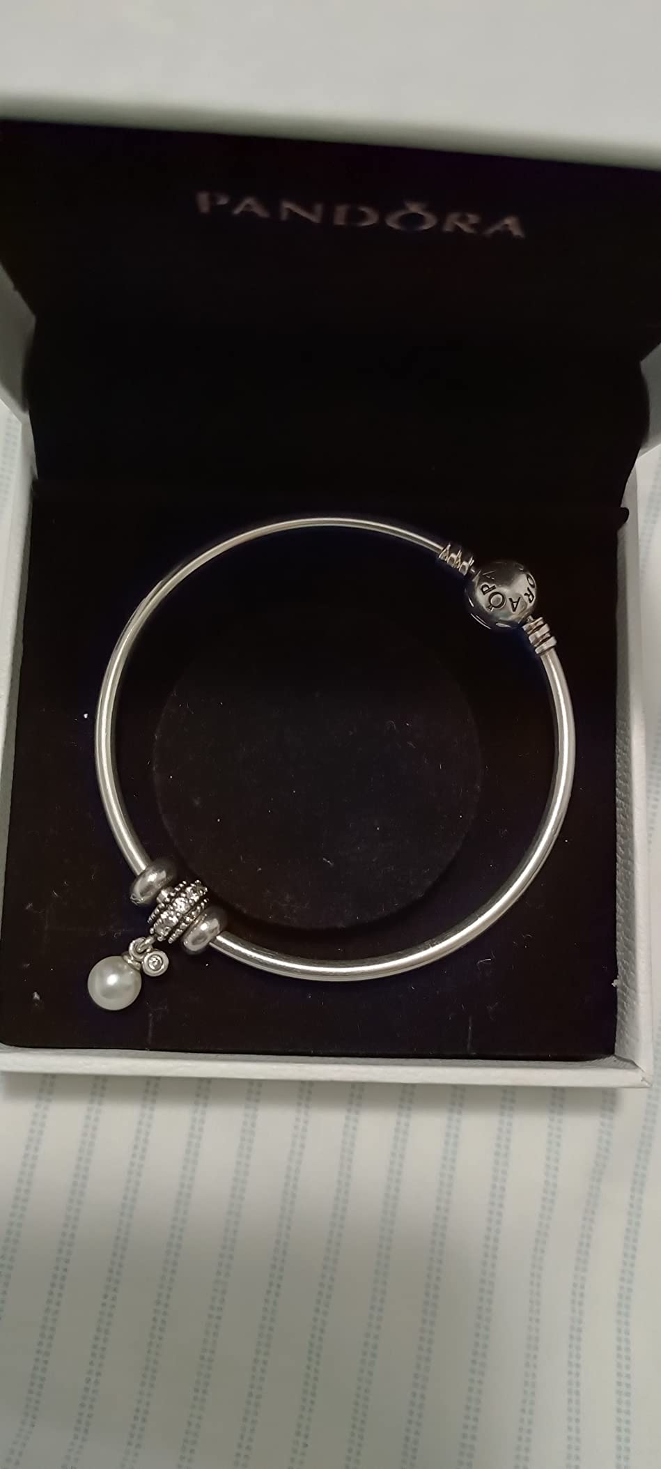 PANDORA Moments Sterling Silver Ball Clasp Bangle for Women - Compatible Moments Charms - Bangle Charm Bracelet - Gift for Her - 7.5