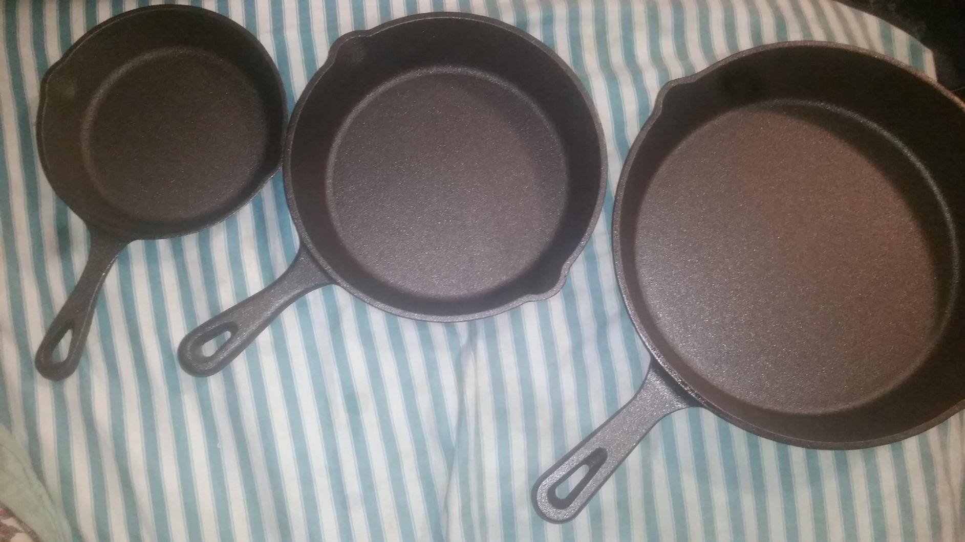 Cast Iron Skillet 3-Piece Set w/Cookbook - Heavy-Duty Professional Restaurant Chef Quality Pre-Seasoned Pan Cookware - 10
