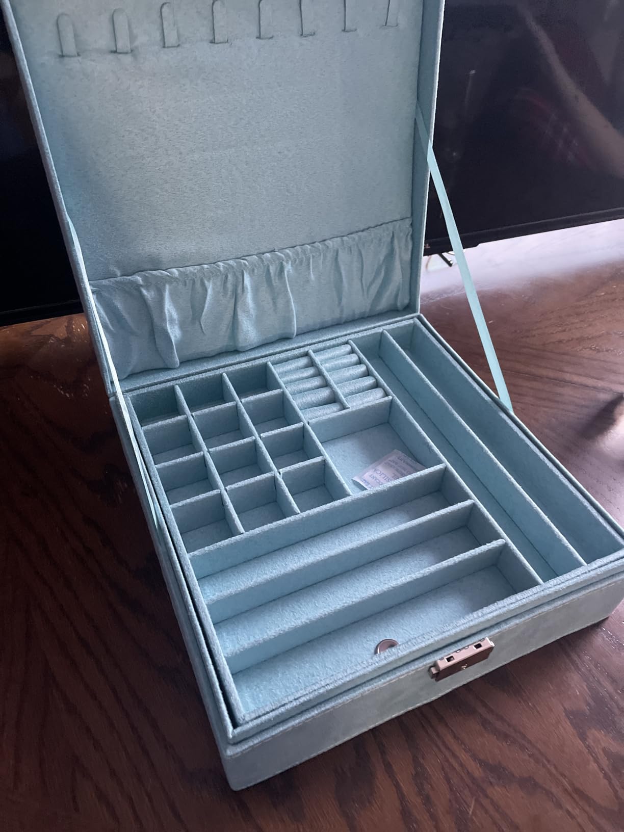 Two-Layer lint Jewelry Box Organizer Display Storage case with Lock (Blue) customer photo 2