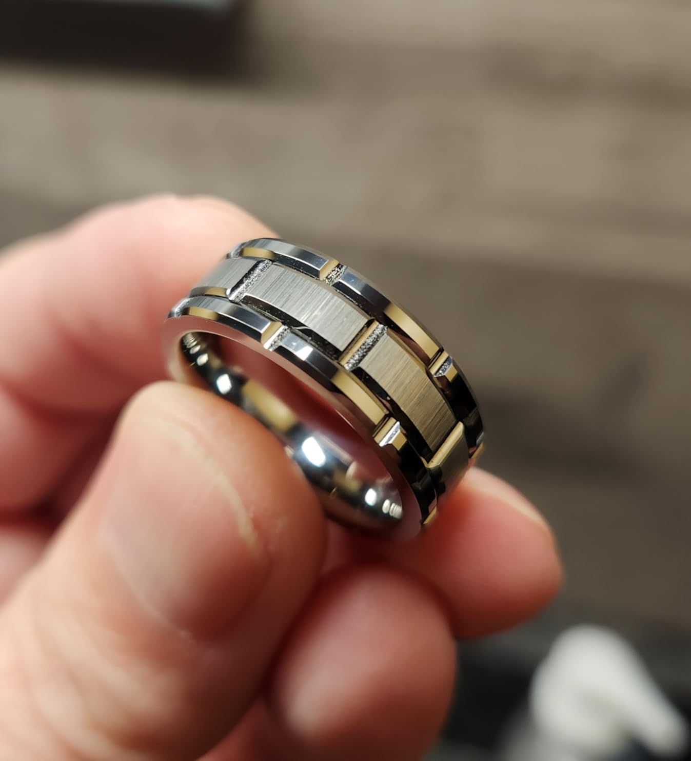 100S JEWELRY Tungsten Rings For Men Wedding Band Silver Brick Pattern Brushed Engagement Promise Size 6-16 customer photo 2