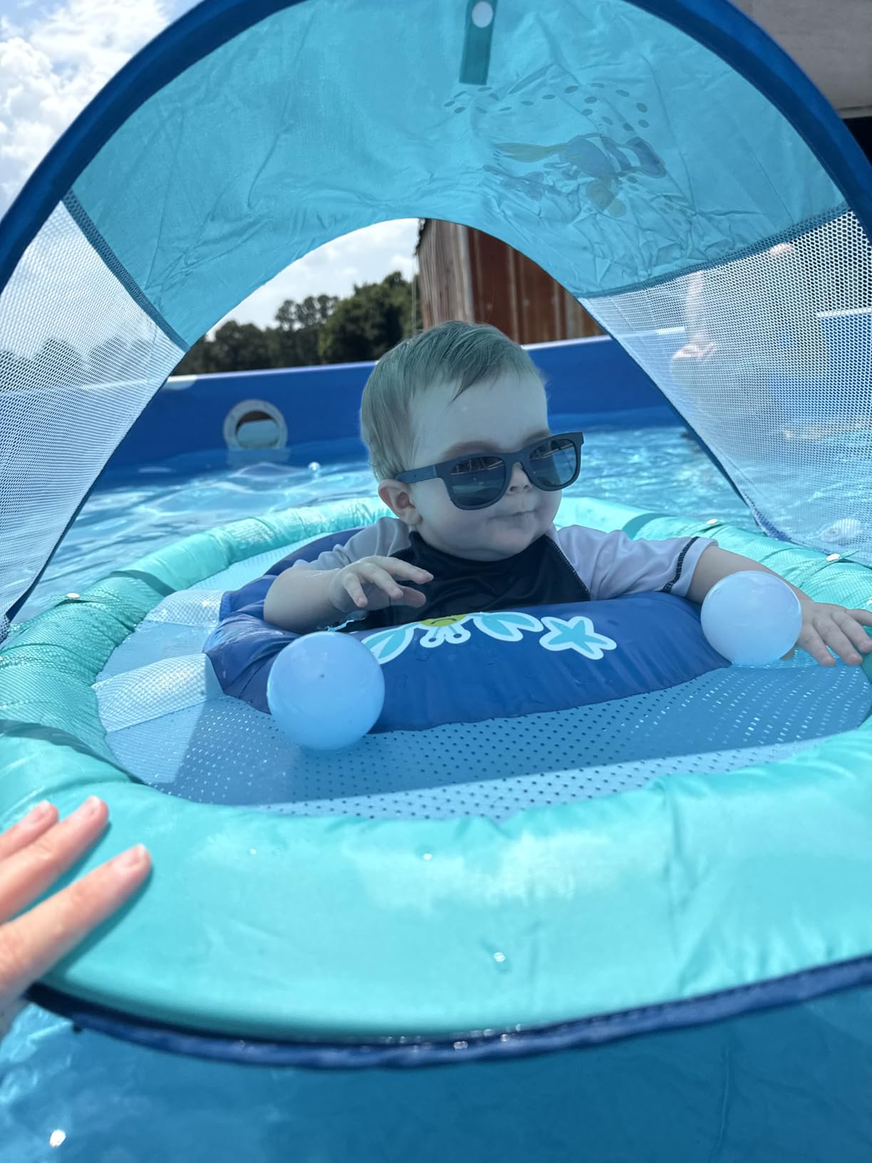 SwimWays Baby Spring Float with Adjustable Canopy and UPF Sun Protection, Blue Lobster customer photo 2