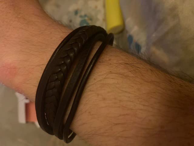 murtoo Mens Leather Bracelet with Clasp Cowhide Multi-Layer Braided Leather Mens Bracelet customer photo 2