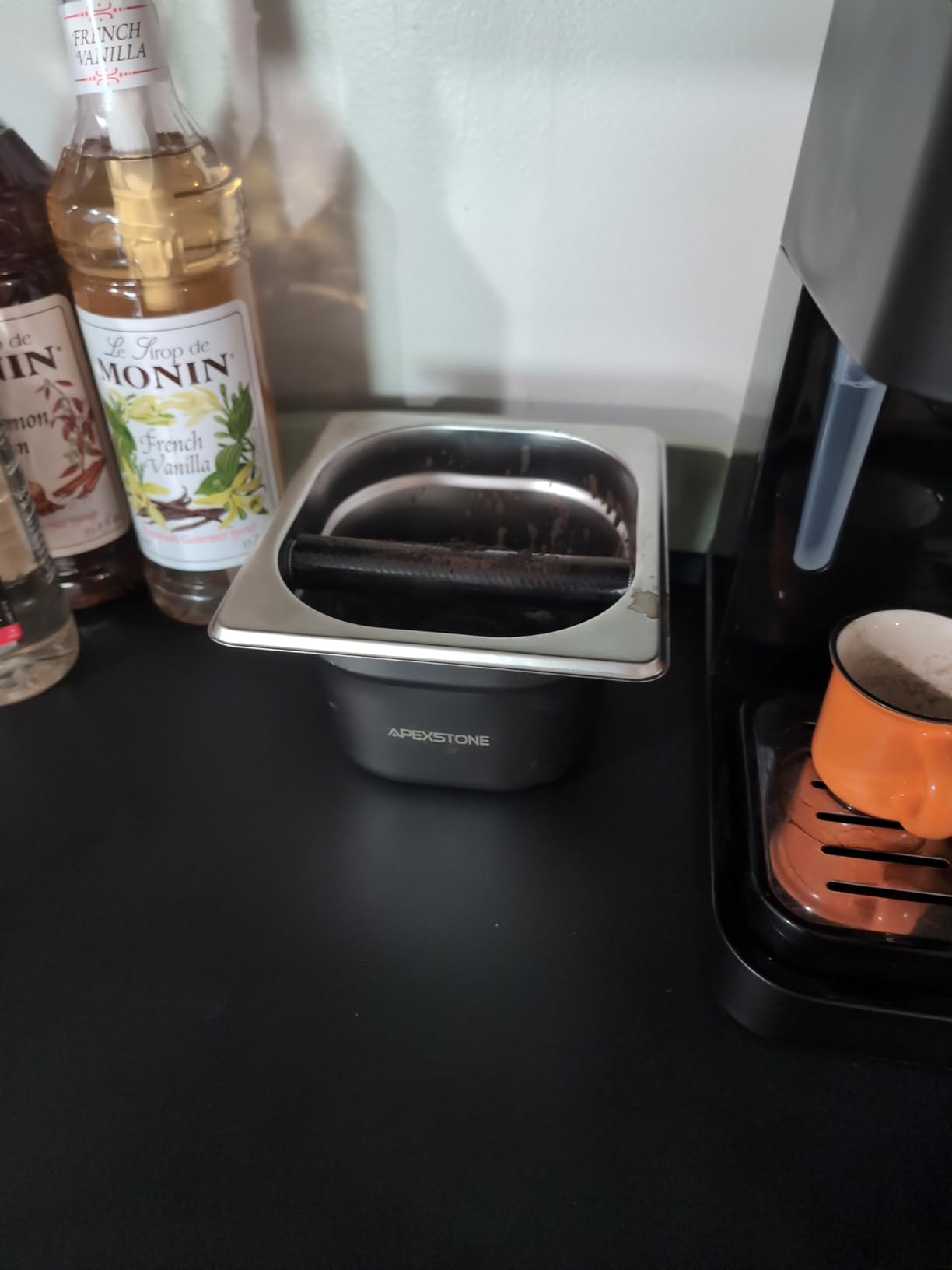 Coffee Knock Box Stainless Steel, 6.9 Inch Espresso Knock Box for Espresso Coffee Grounds, 1.5L Large Capacity Built-In Knock Box with Rubber Knock Bar for Home Barista & Coffee Bar customer photo 1